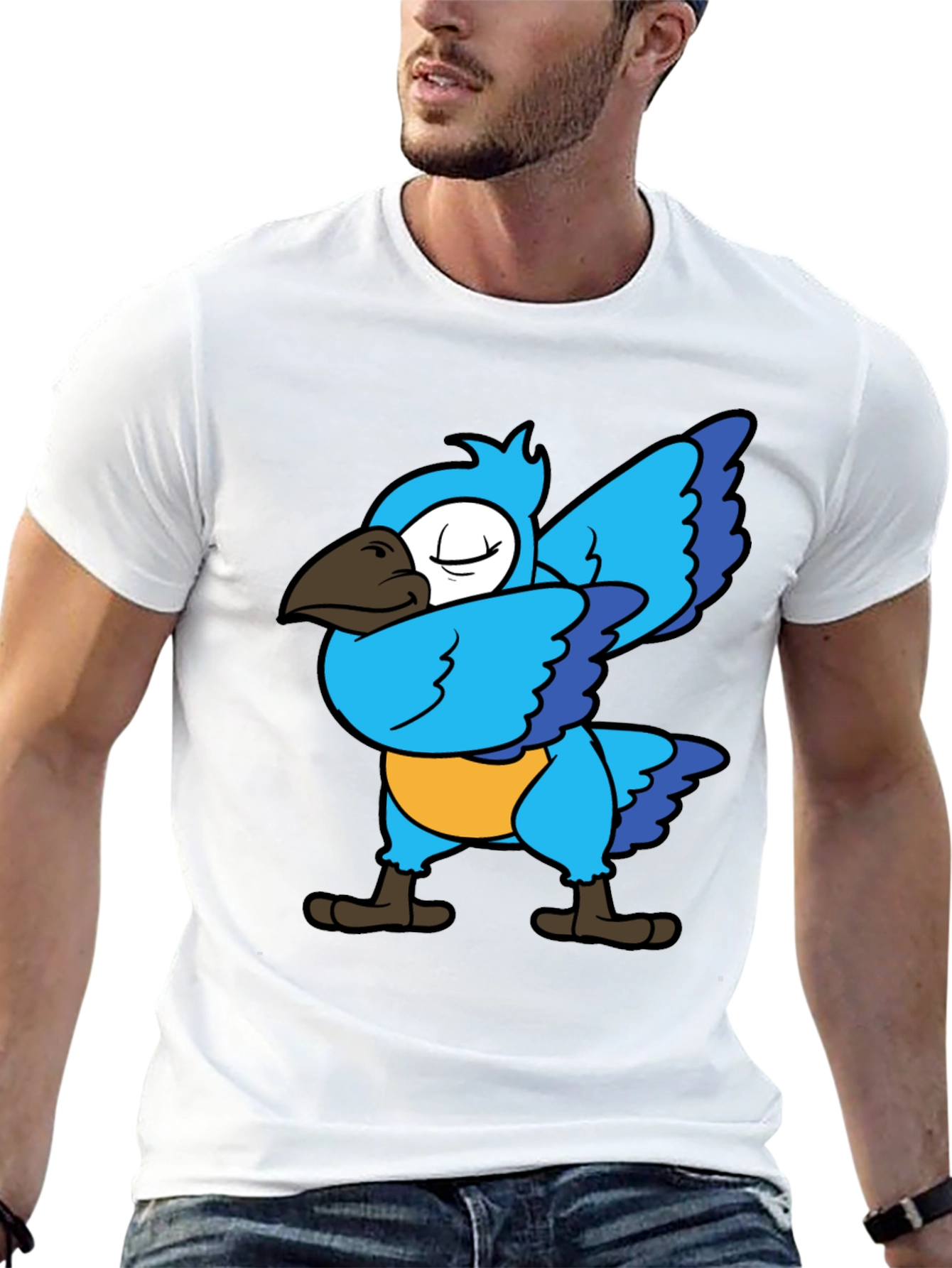 Black Dabbing Parrot T-Shirt - Blue Bird Dance Tee view 13