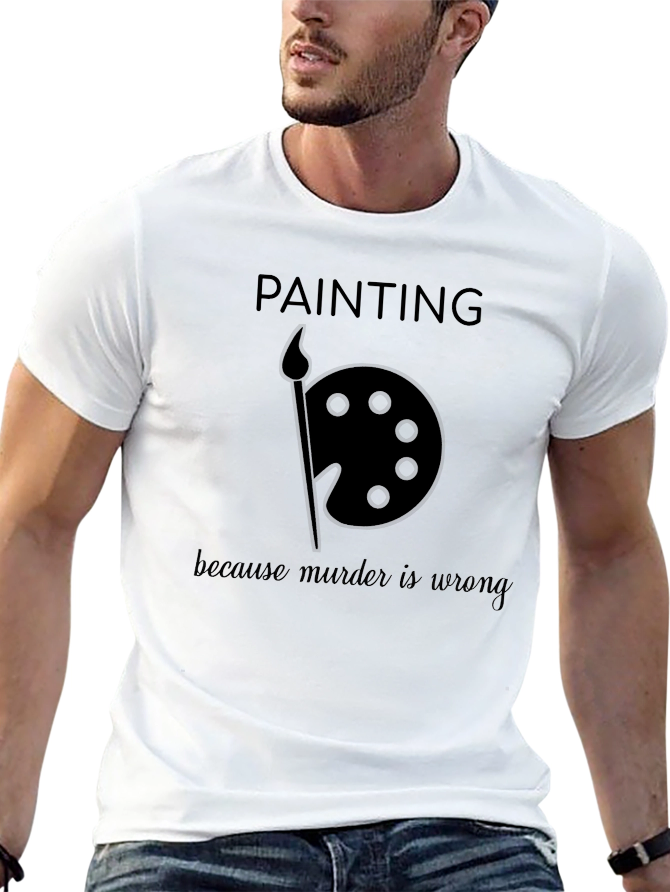 Black Painting Because Murder is Wrong Black T-Shirt view 13