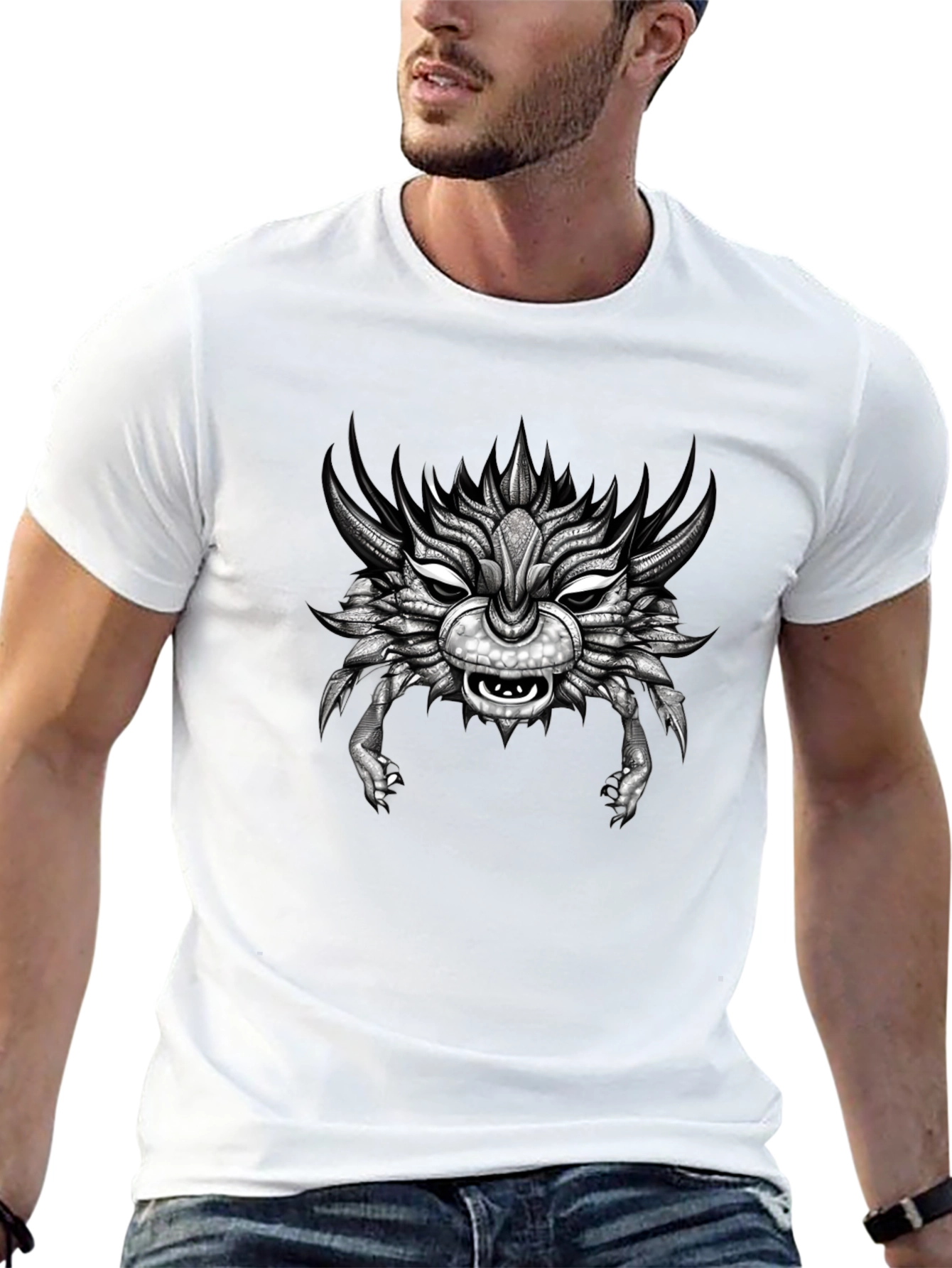 Black Unique Creature Graphic T-Shirt - Black view 13