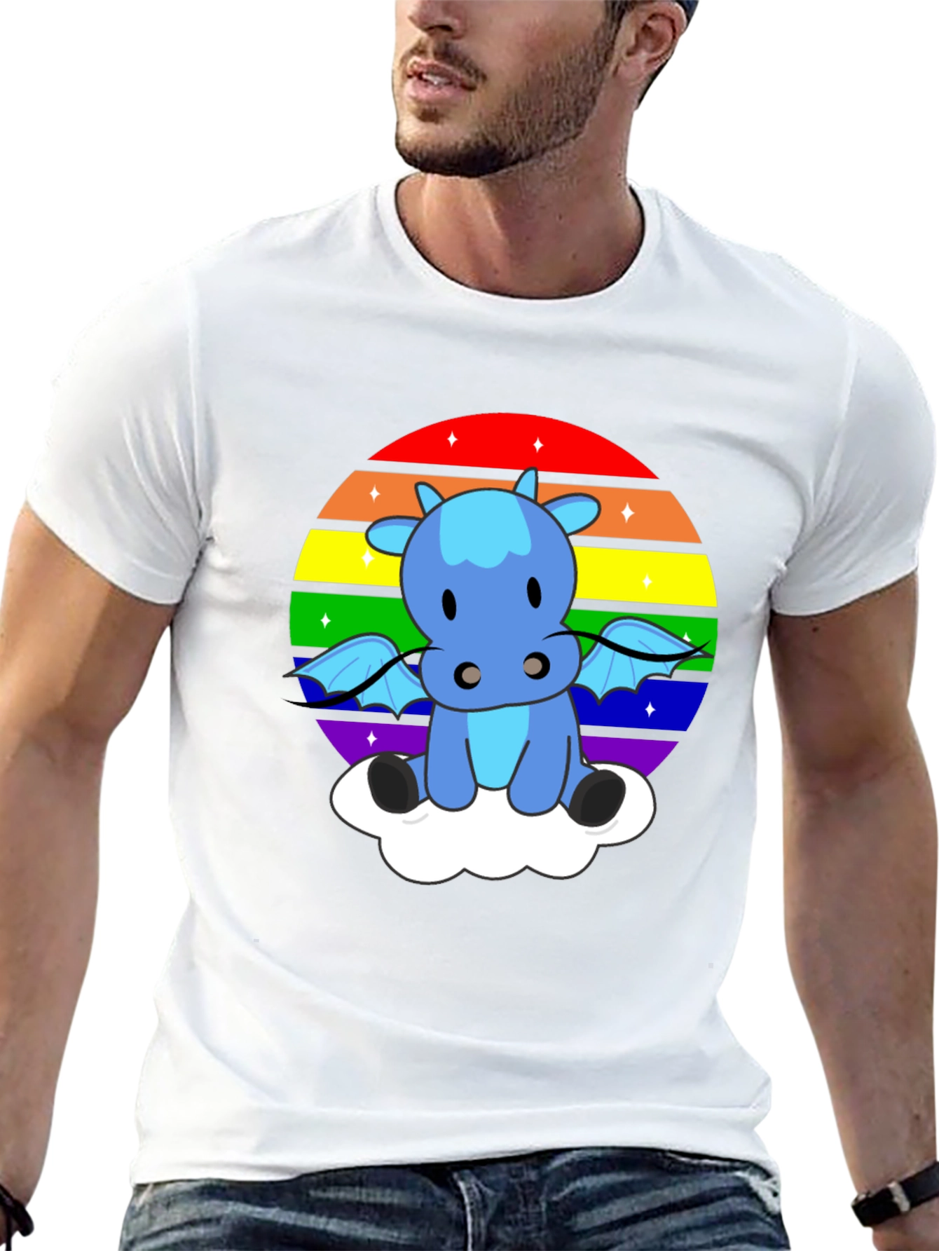 Black Rainbow Dragon on Cloud T-Shirt view 13