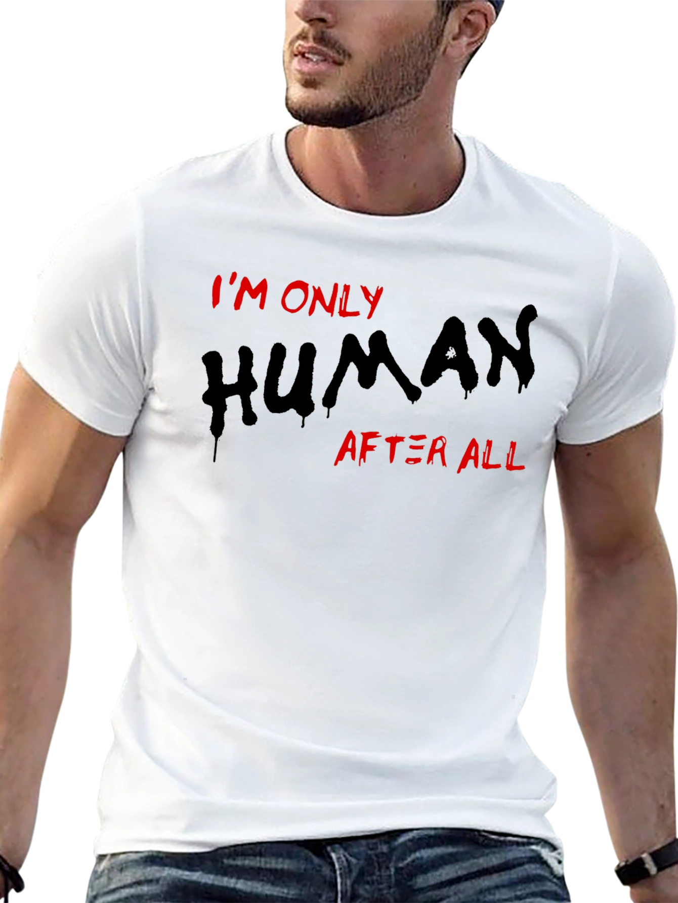 Black I'm Only Human T-Shirt, Black Tee view 13