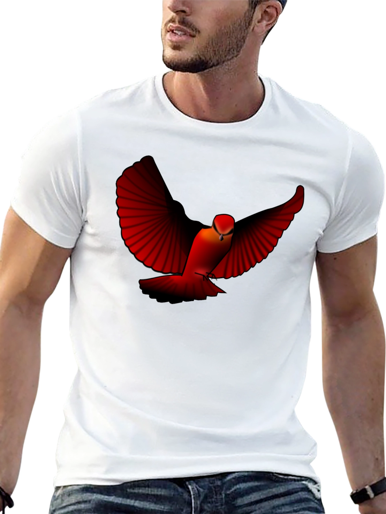 Black Red Bird Graphic Tee - Black Cotton Blend view 13