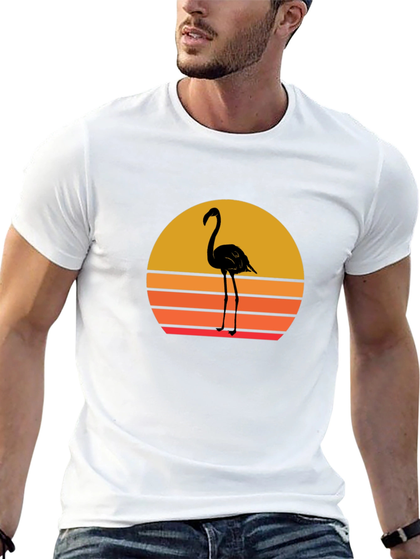Black Retro Flamingo Sunset T-Shirt - Black view 13