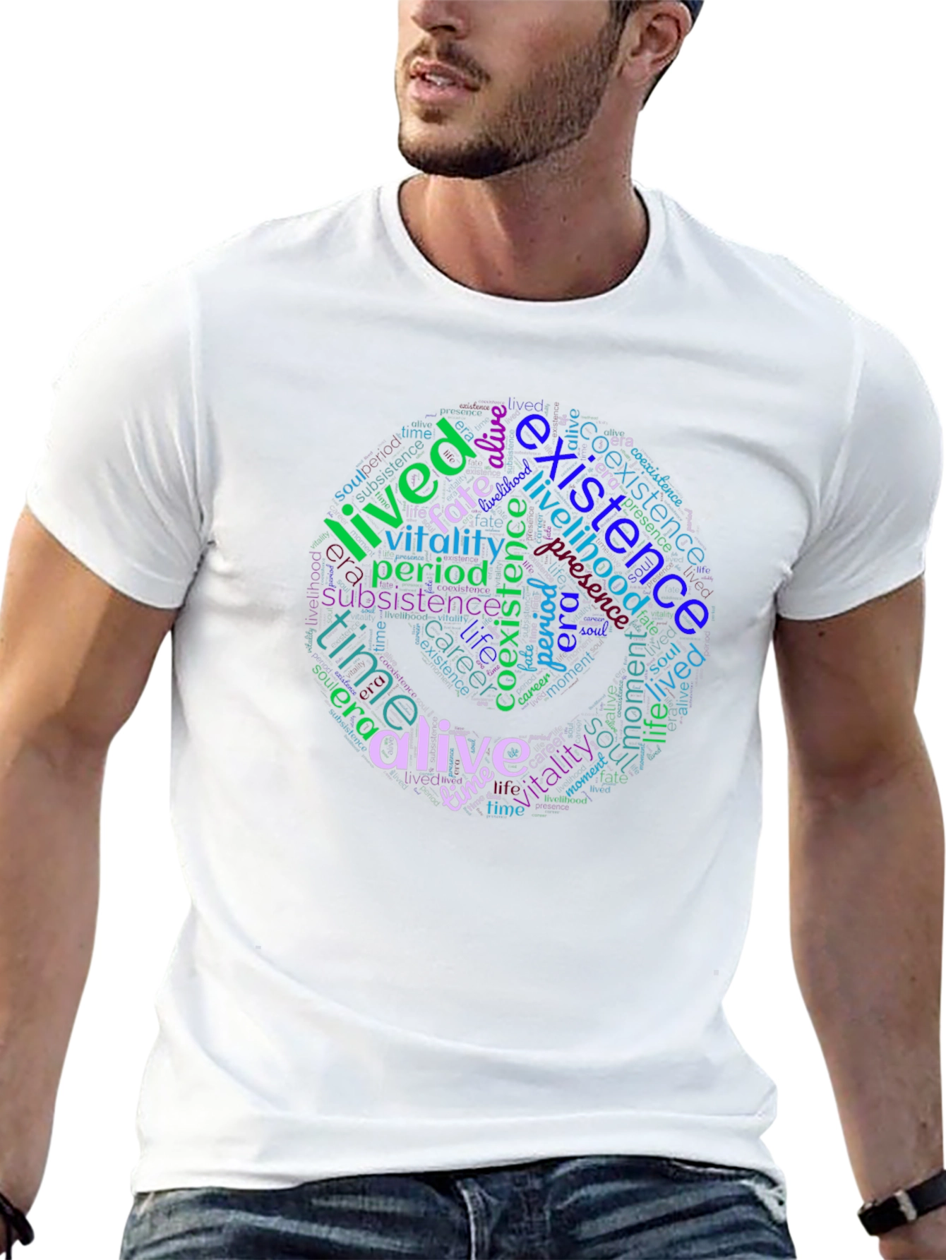 Black Word Cloud T-Shirt: Existence, Life, and Vitality Design view 13