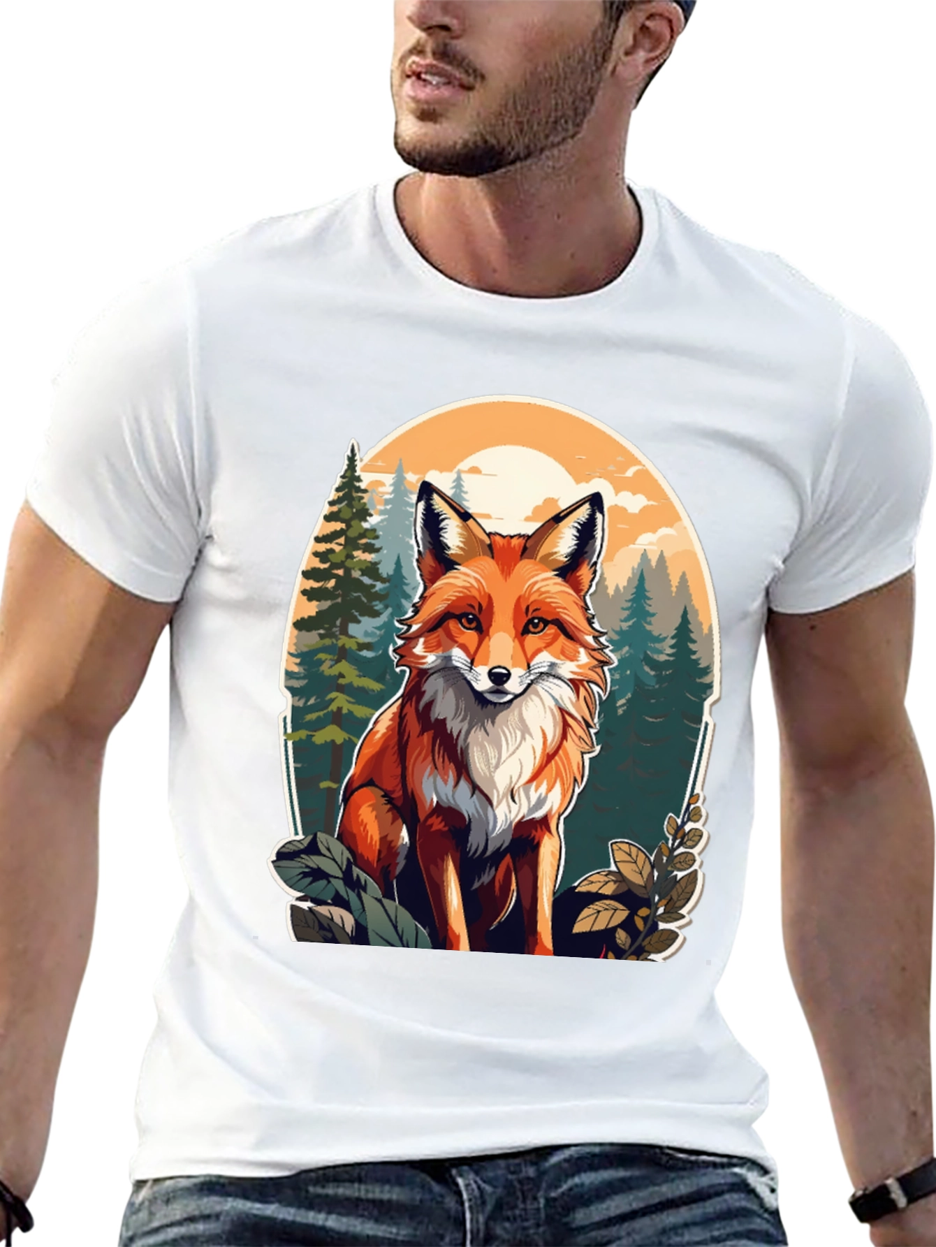 Black Fox Graphic Tee - Forest Scene Black T-Shirt view 13