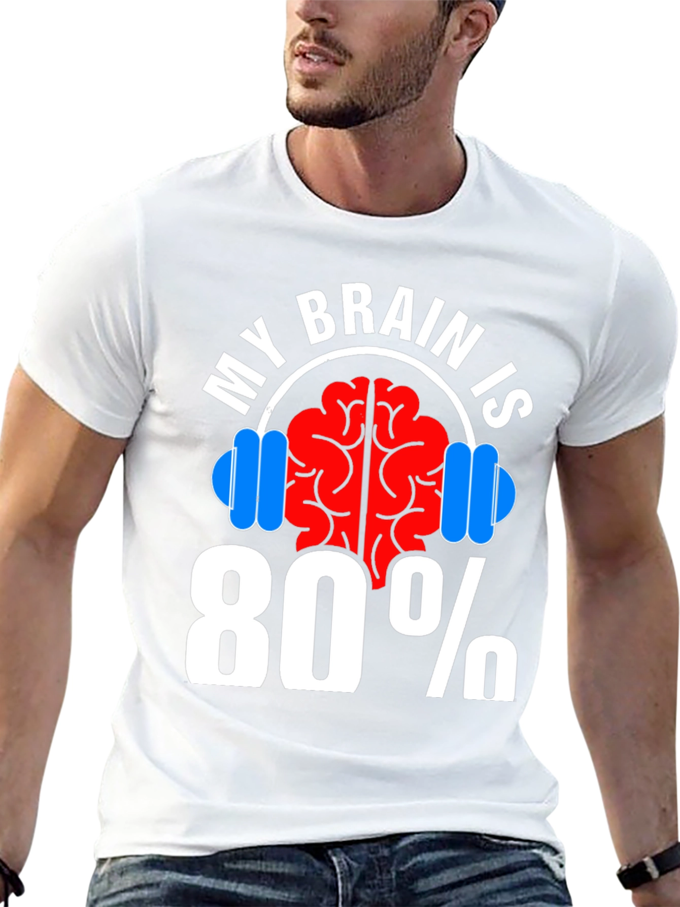 Black My Brain Is 80% Gym Funny Workout T-Shirt view 13