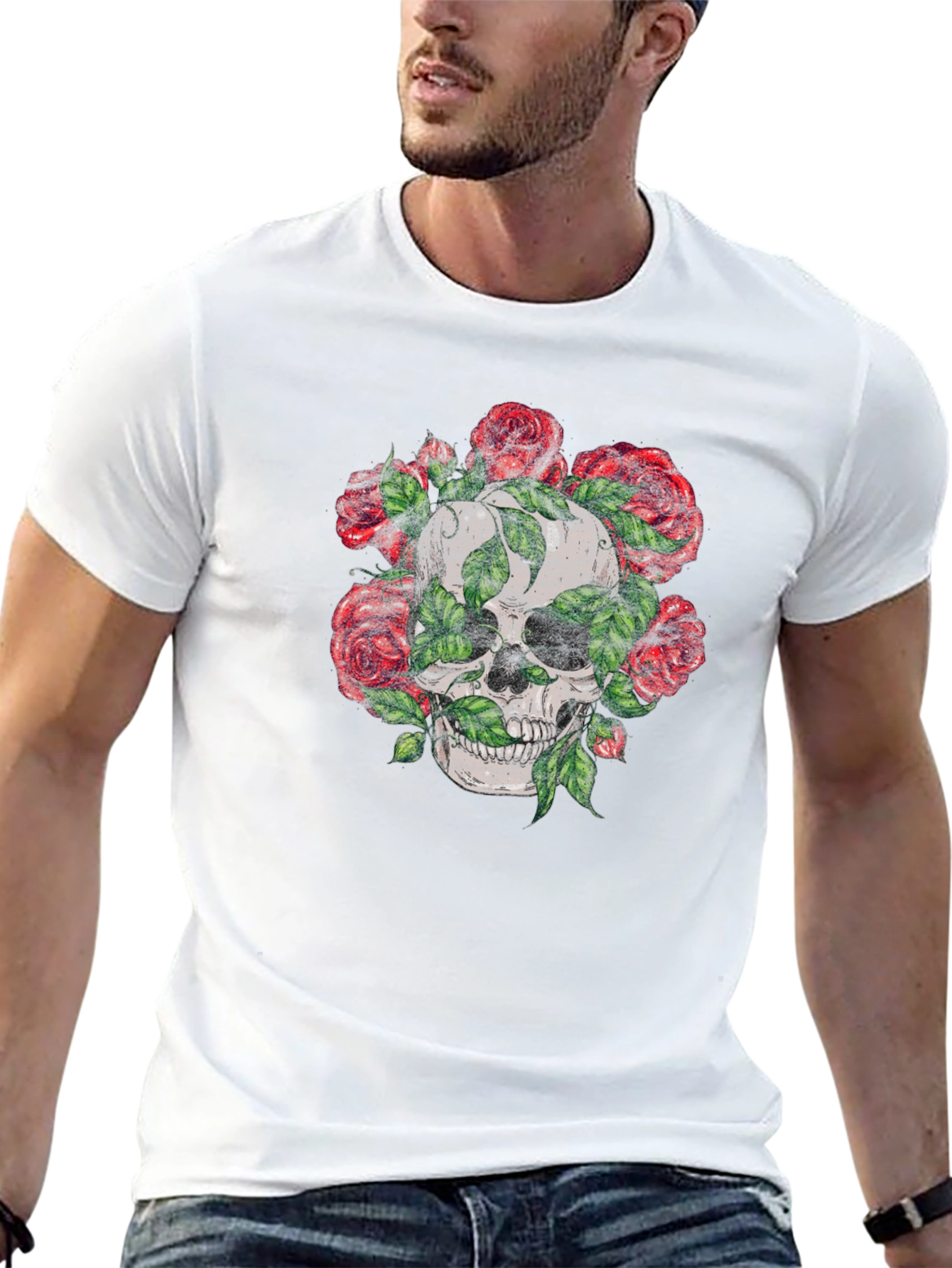 Black Skull & Roses Graphic Tee - Men's Black T-Shirt view 13
