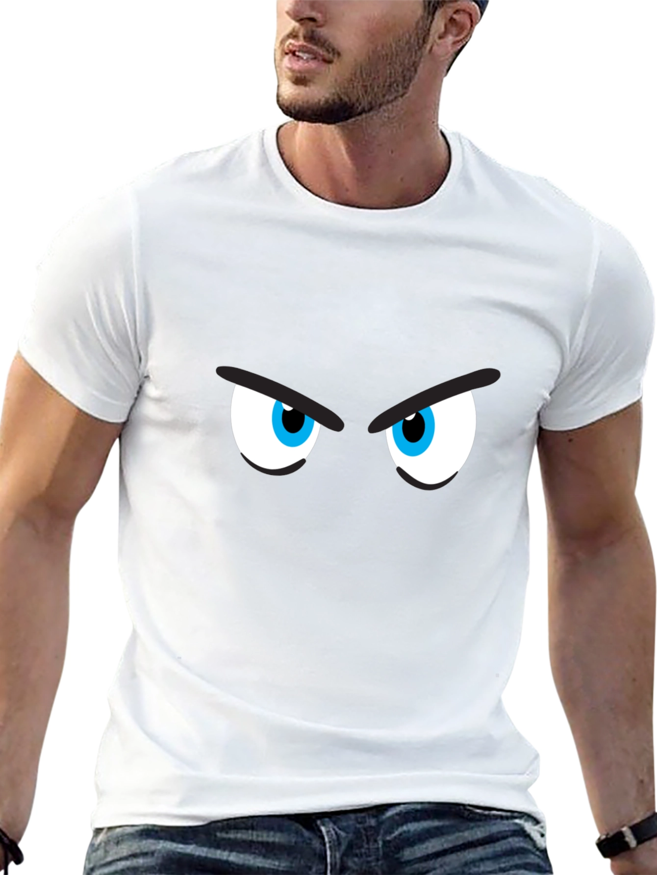 Black Men's Black T-Shirt with Cartoon Eyes view 13