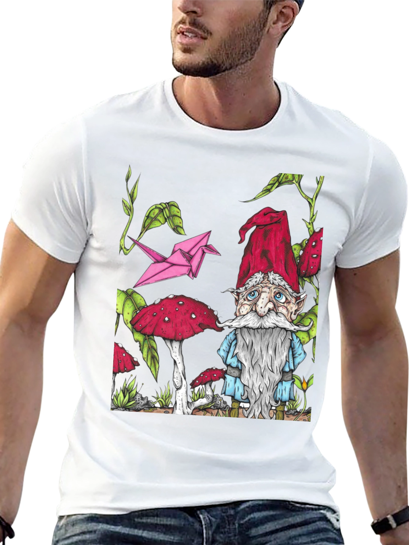 Black Gnome & Mushroom T-Shirt - Unique Graphic Tee view 13