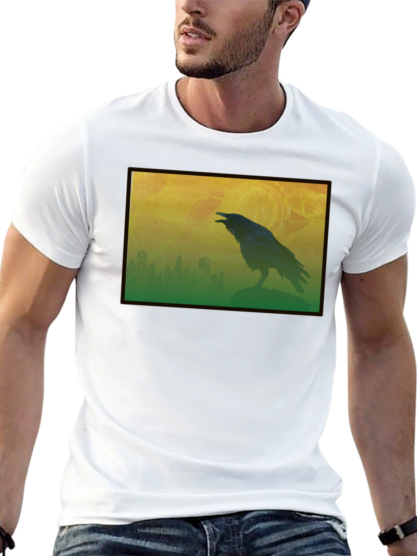 Black Raven Silhouette Graphic Tee - Men's Black T-Shirt view 13