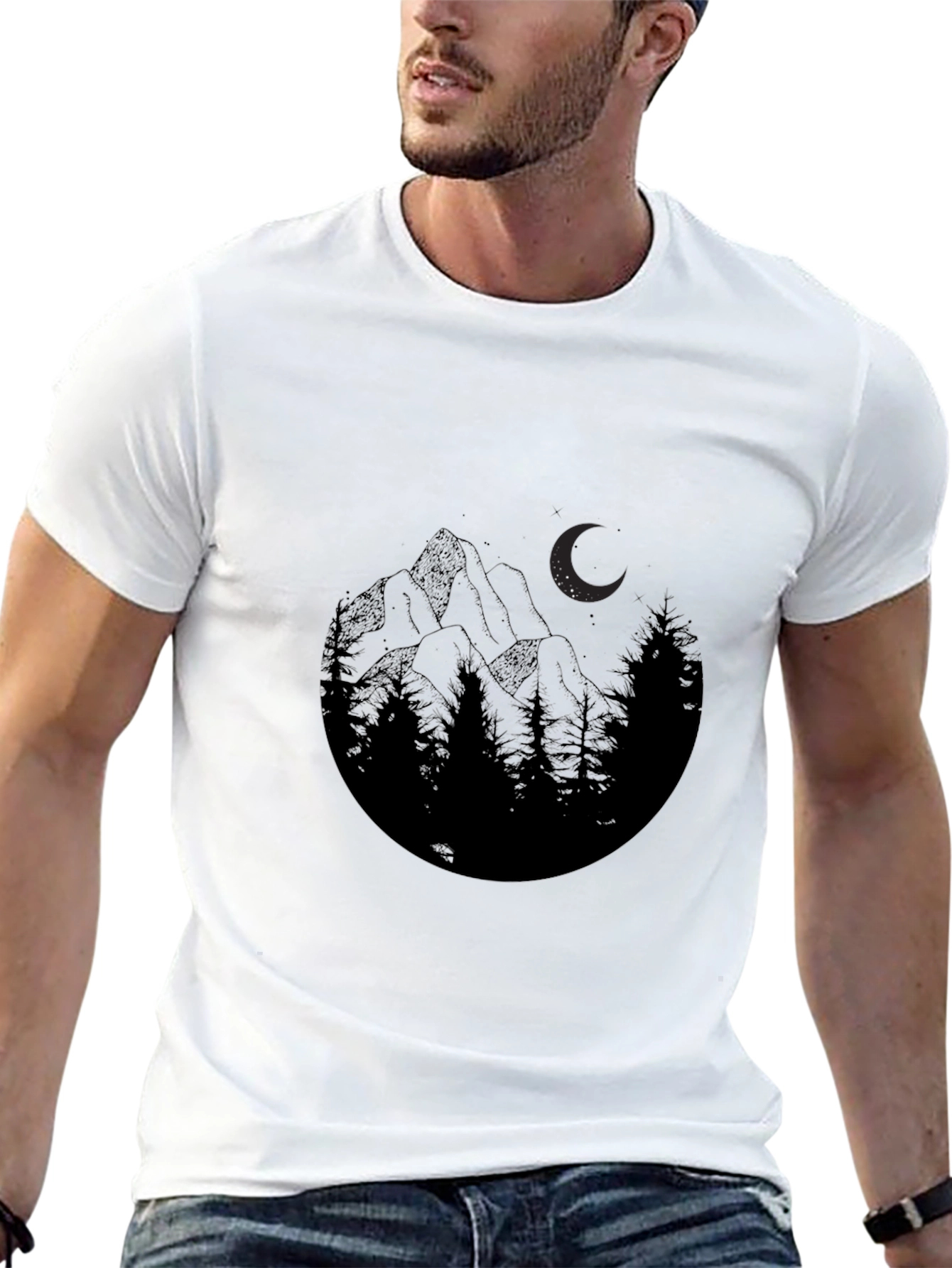 Black Mountain Moon Graphic Tee - Black Cotton Blend view 13