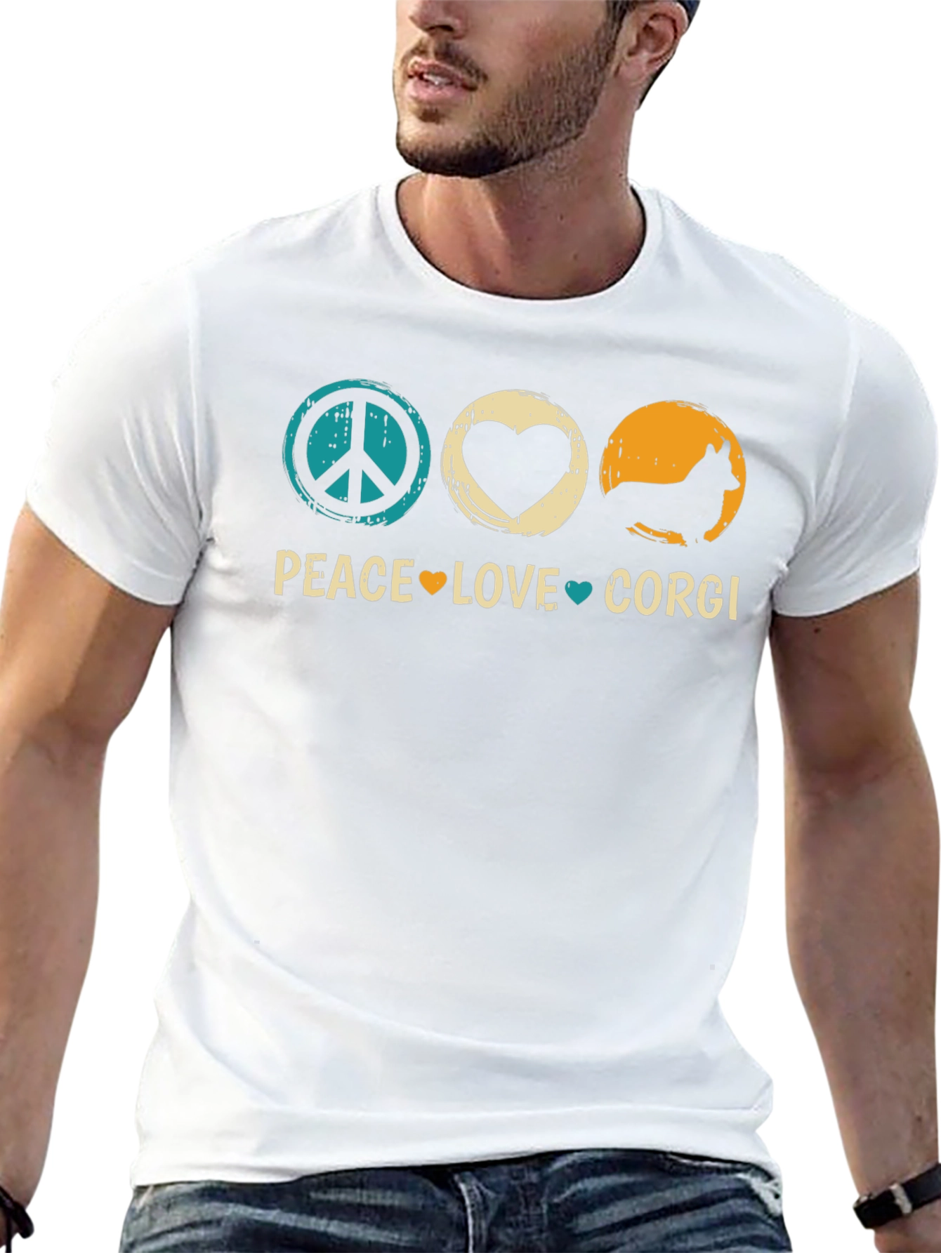 Black Peace Love Corgi T-Shirt - Unisex Cotton Tee view 13