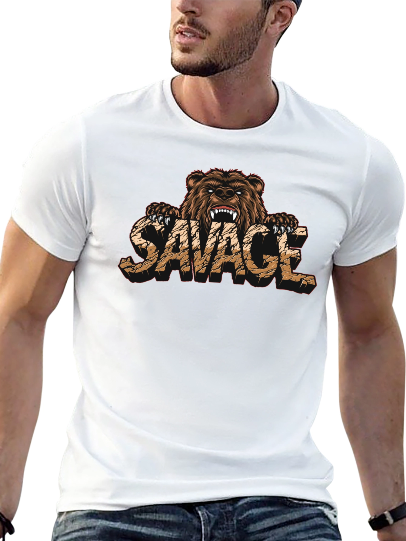 Black Savage Bear Graphic Print T-Shirt view 13