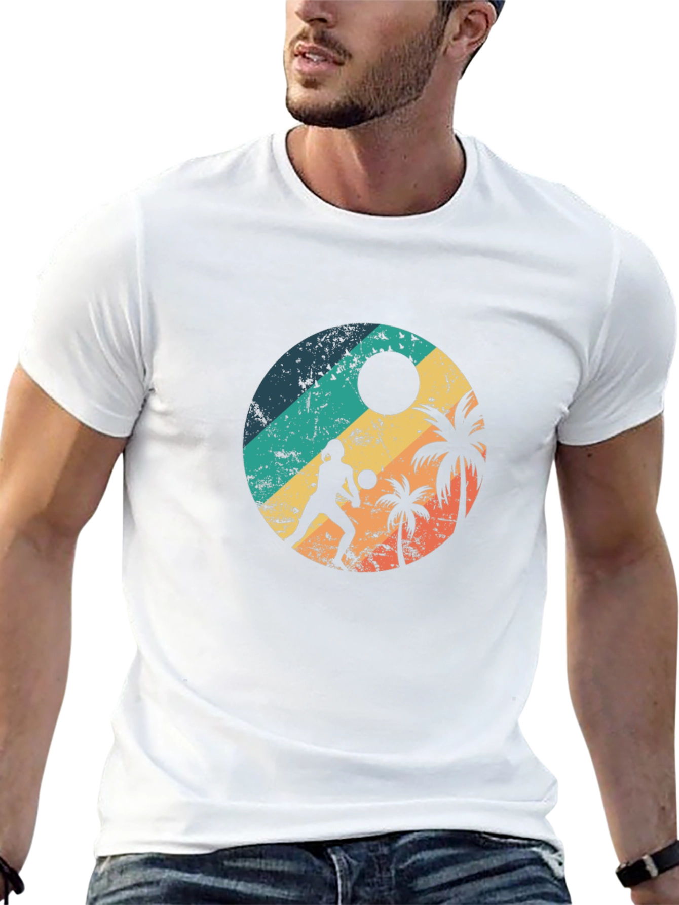 Black Retro Beach Volleyball T-Shirt view 13