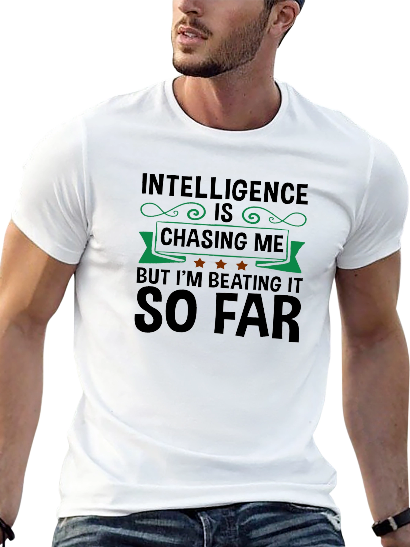 Black Funny Intelligence Chasing Me Graphic Tee view 13