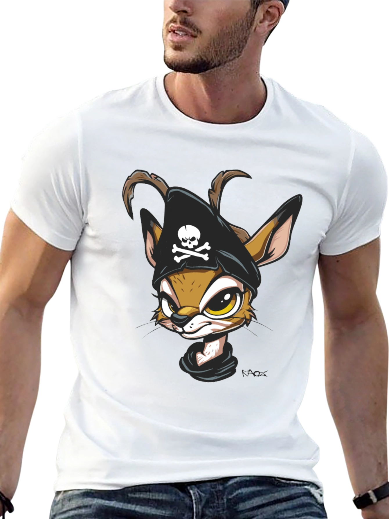 Black Pirate Fawn Graphic Tee - Unique Cartoon T-Shirt view 13