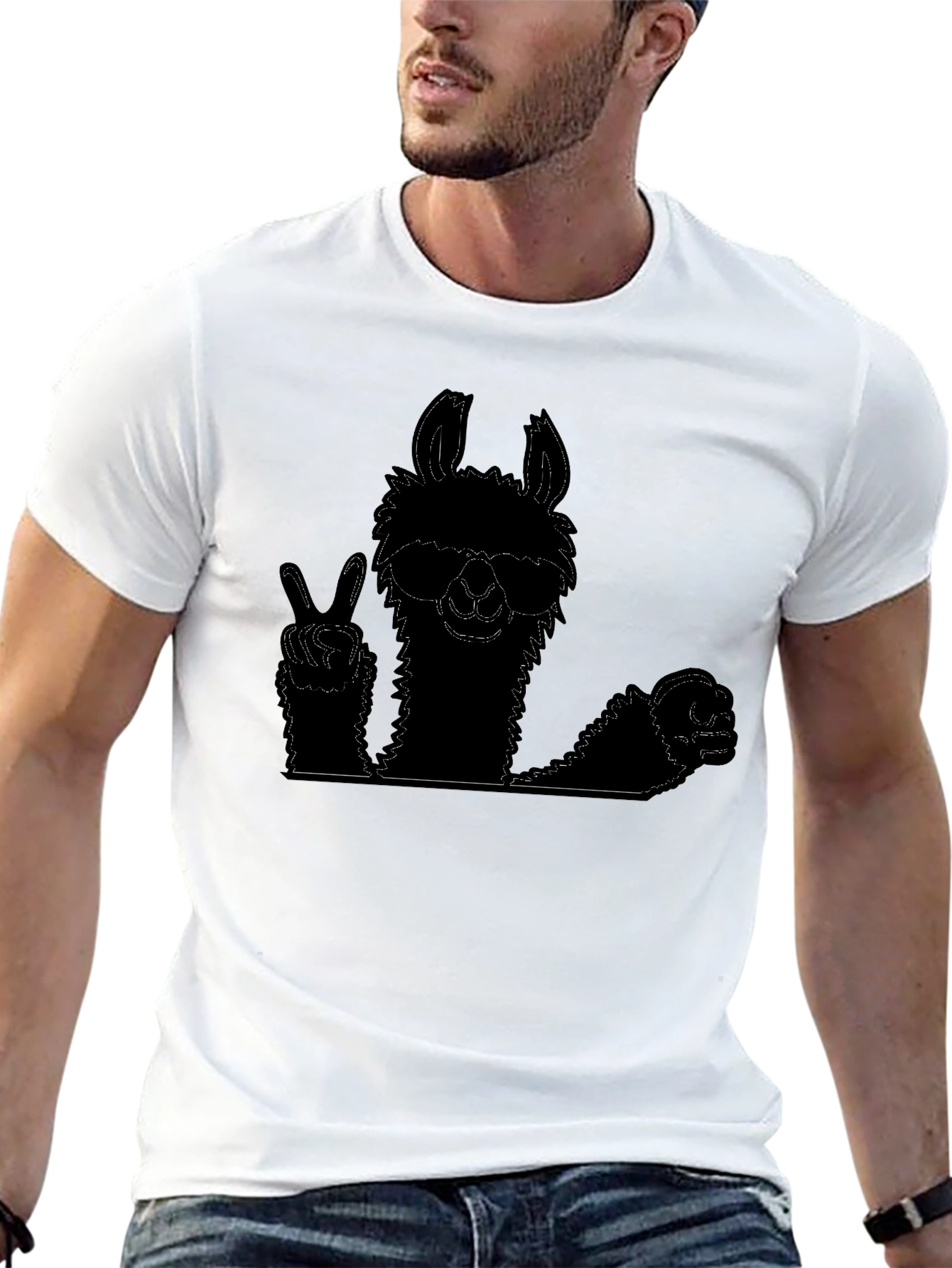 Black Cool Llama Graphic Tee - Peace Out Style view 13