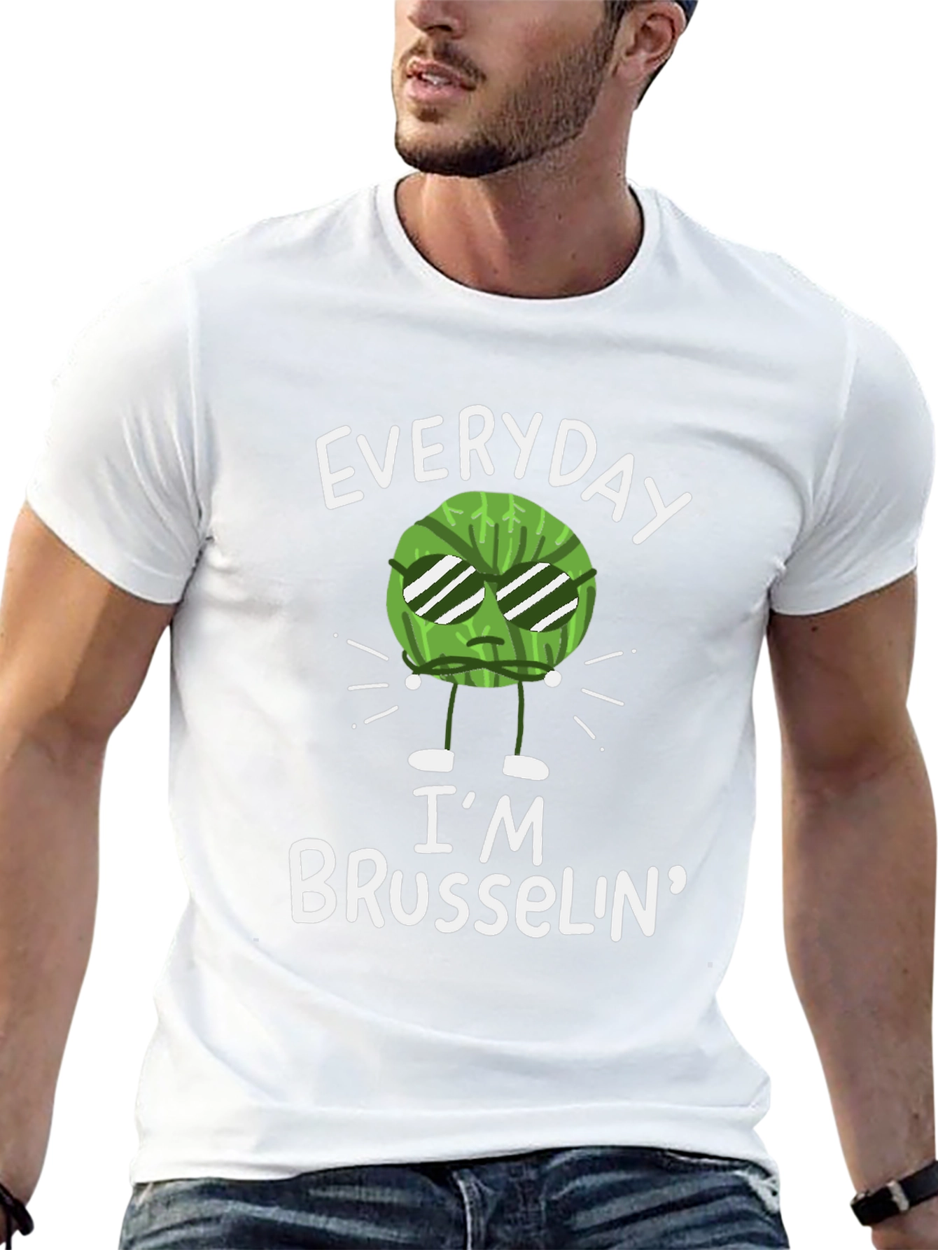 Black Everyday I'm Brusselin' T-Shirt - Funny Vegetable Pun Tee view 13