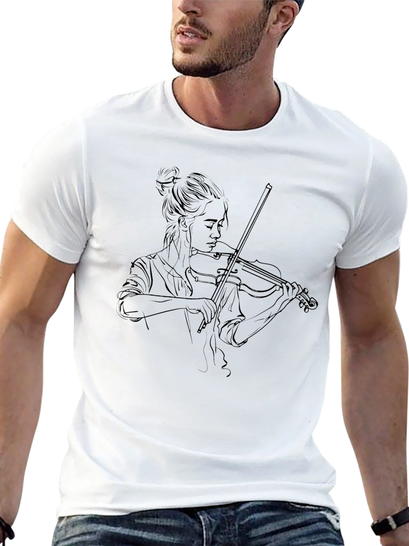 Black Violin Player Graphic Tee - Unisex Black T-Shirt view 13