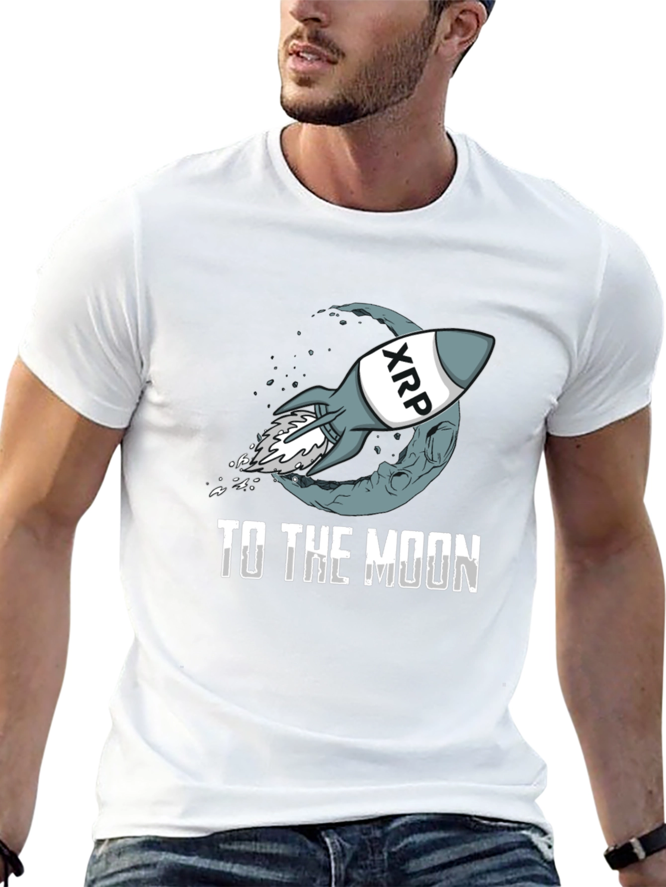 Black XRP Rocket to the Moon Black T-Shirt view 13