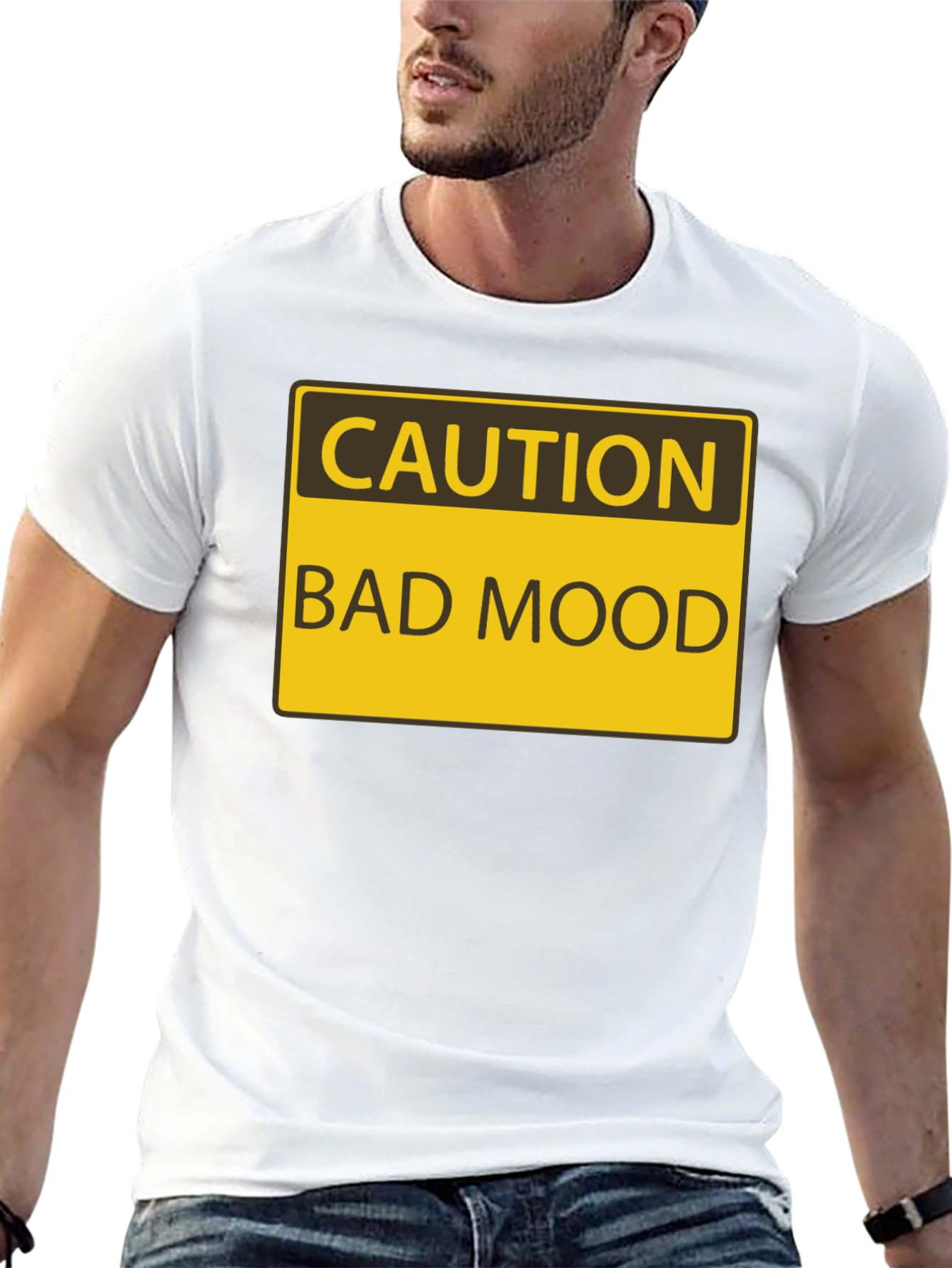 Black Caution Bad Mood Funny Graphic T-Shirt view 13