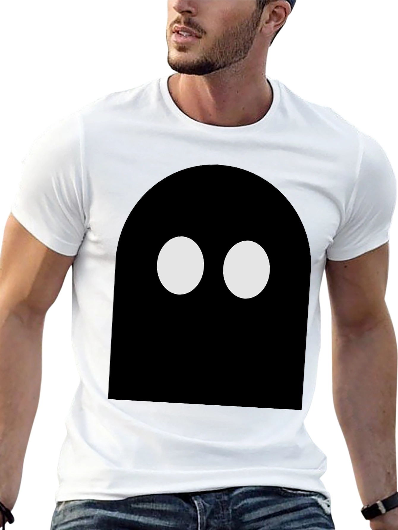 Black Minimalist Ghost T-Shirt - Black Cotton Tee view 13