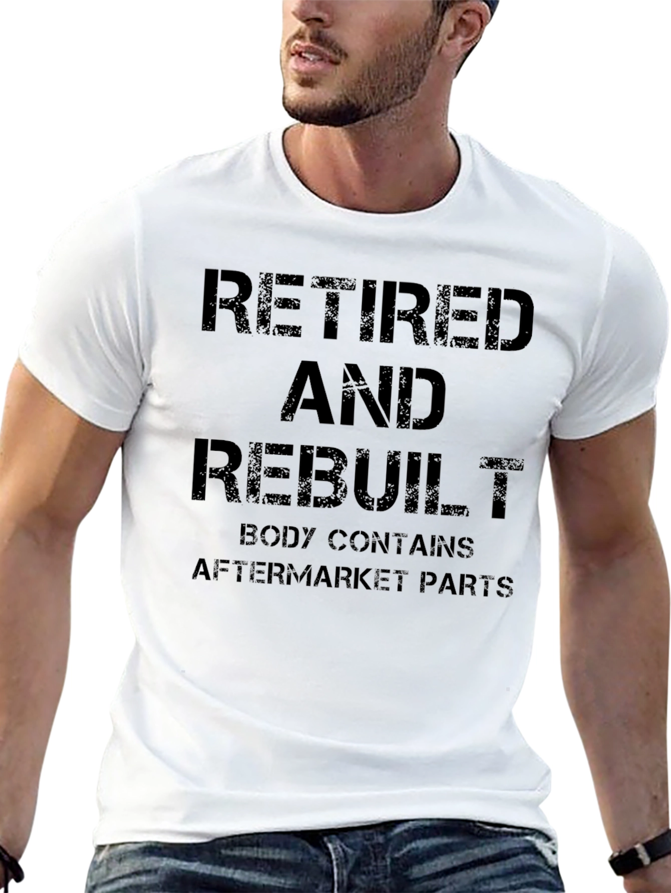 Black Retired & Rebuilt Graphic Tee - Aftermarket Parts Humor T-Shirt view 13