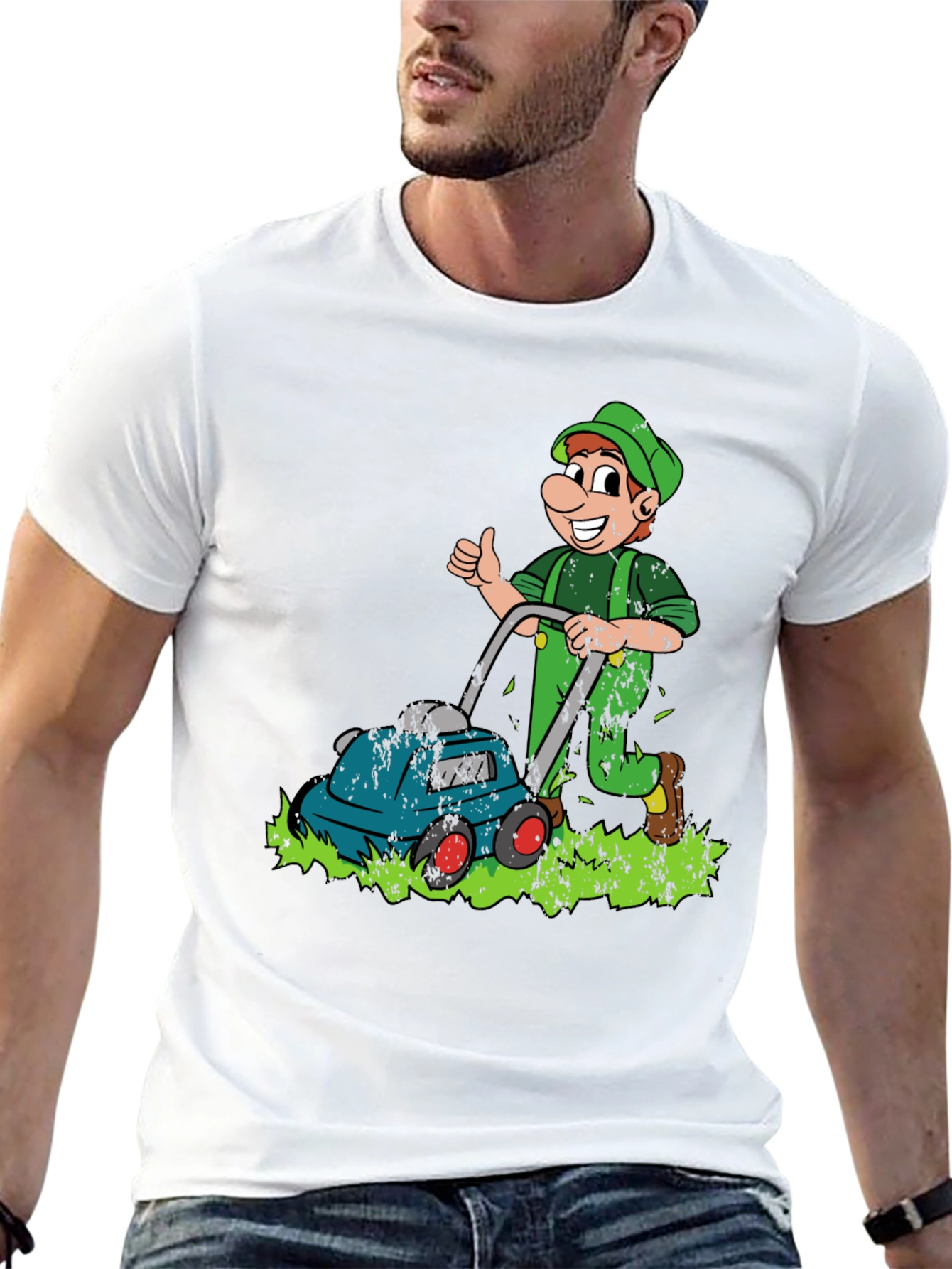 Black Funny Lawn Mower Cartoon Graphic T-Shirt view 13