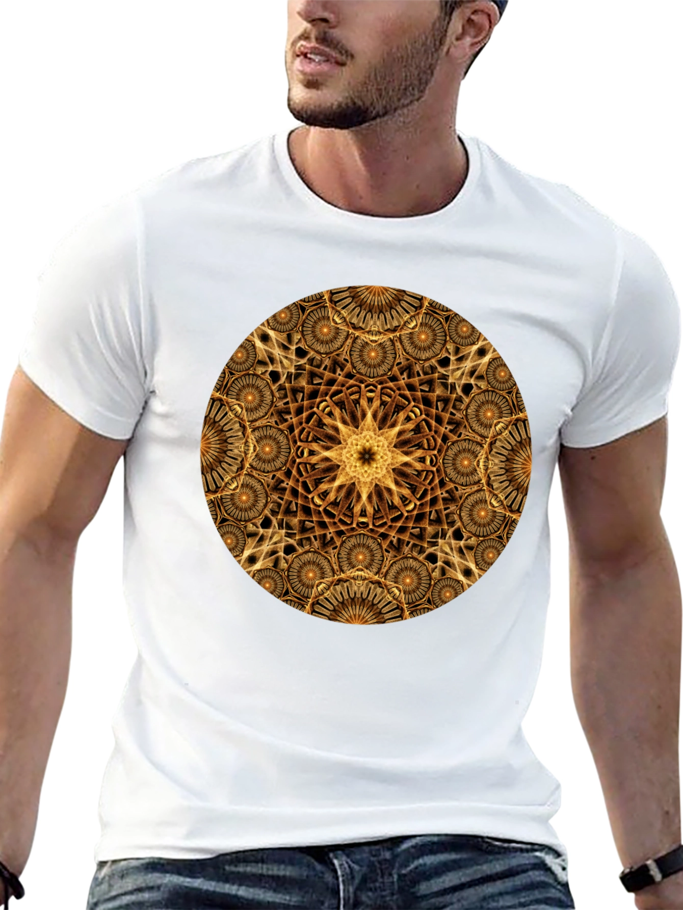 Black Geometric Gold Mandala Graphic T-Shirt view 13