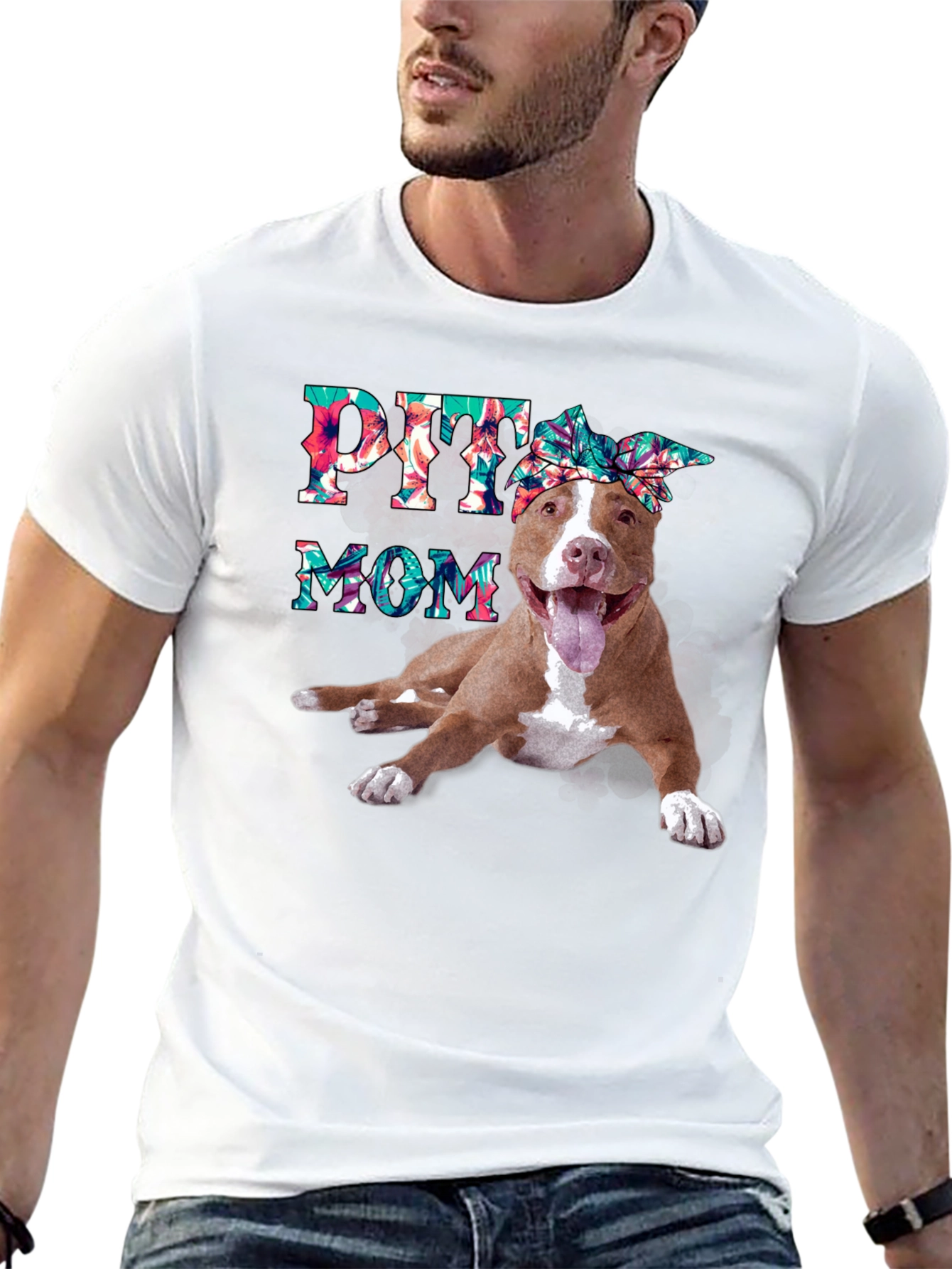 Pitbull Mom T-Shirt - Floral Design - 13