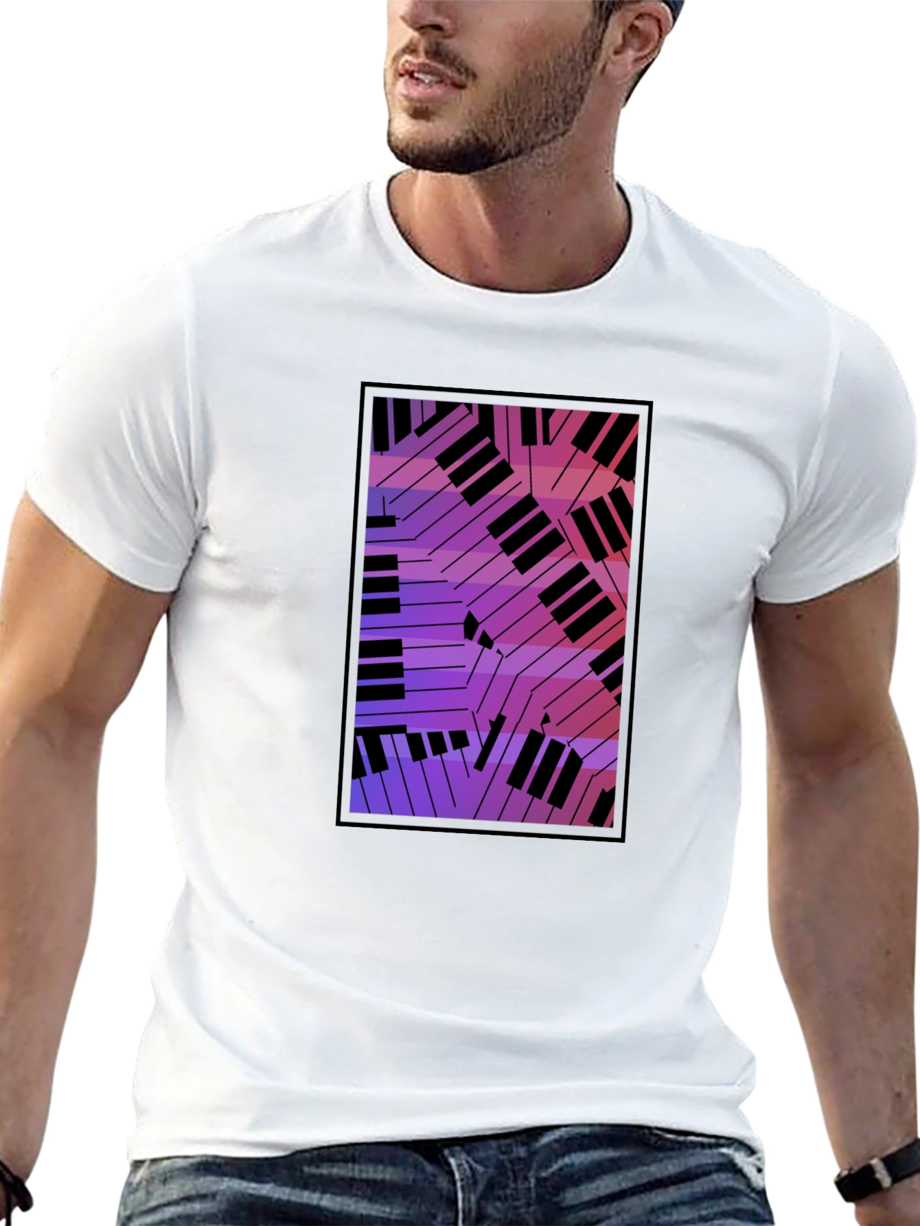Black Abstract Piano Keys Graphic Black T-Shirt view 13
