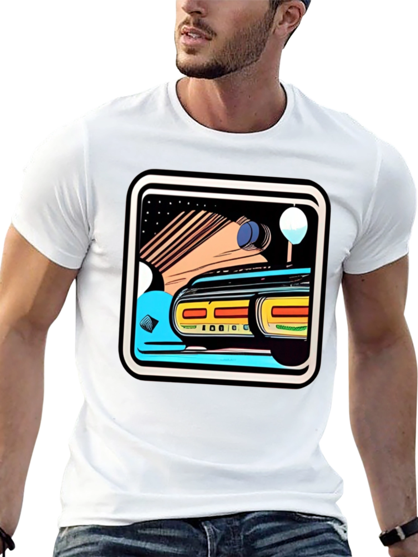 Black Retro Style Car Graphic Tee - Black Cotton Blend view 13