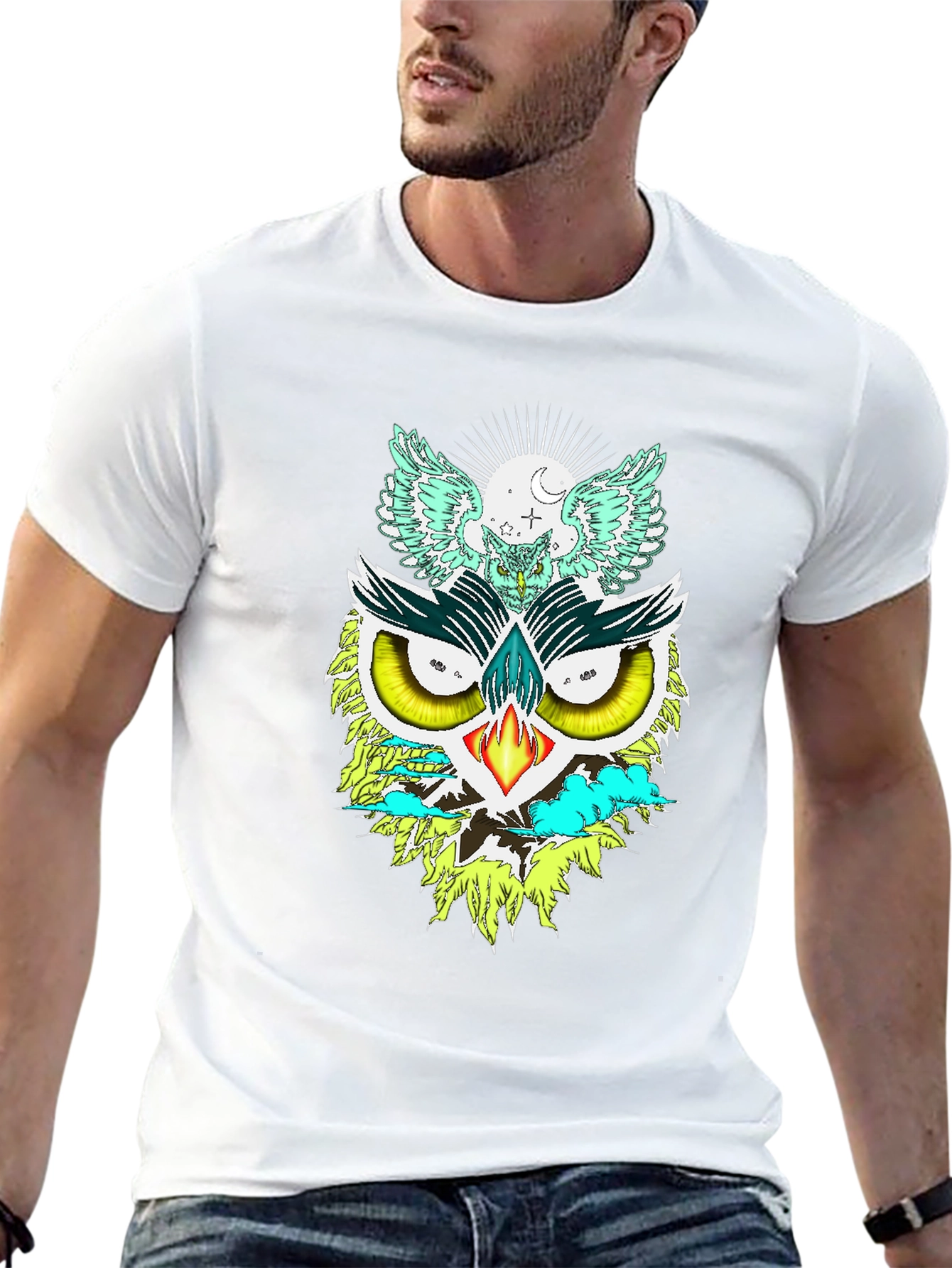 Black Unique Owl Graphic Print Tee view 13