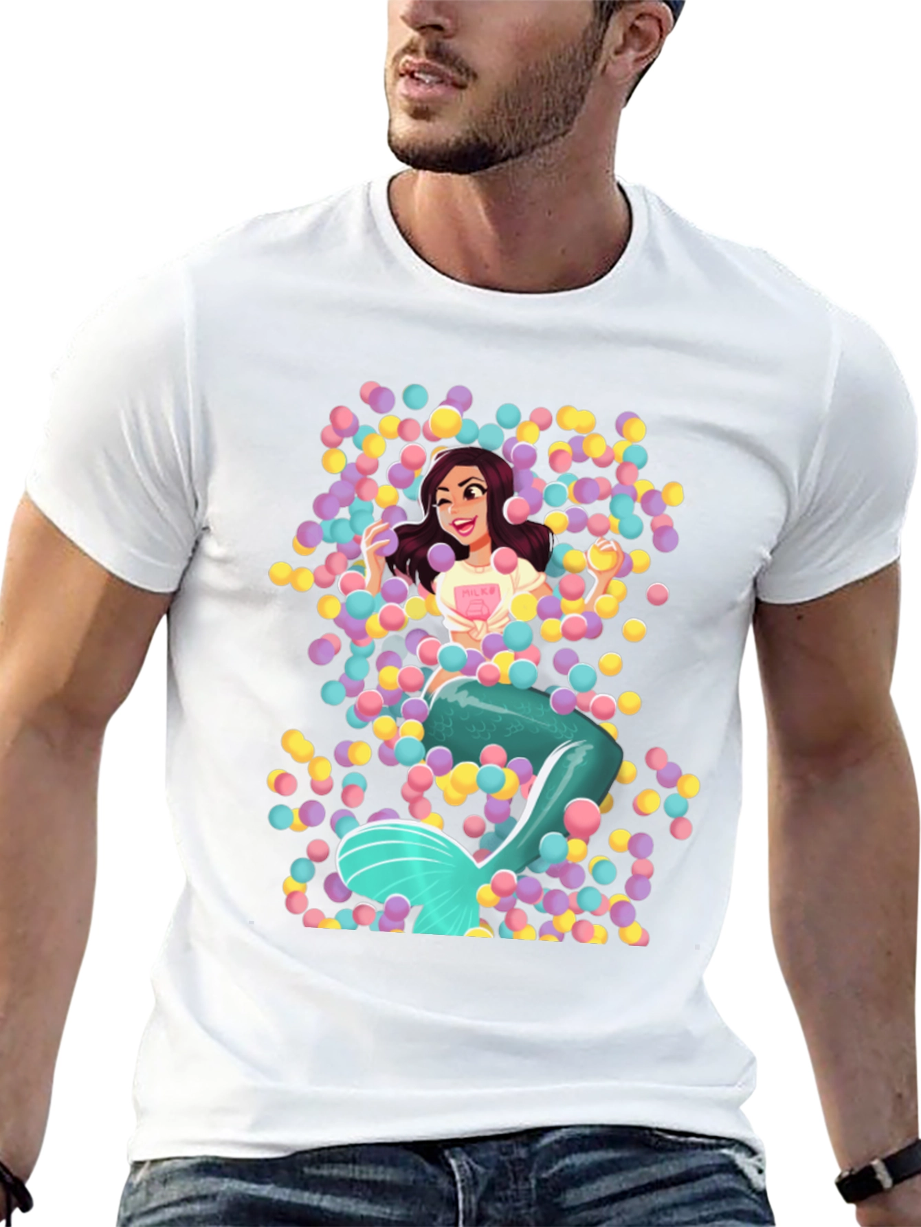 Black Mermaid in Ball Pit Graphic Tee - Fun Novelty T-Shirt view 13