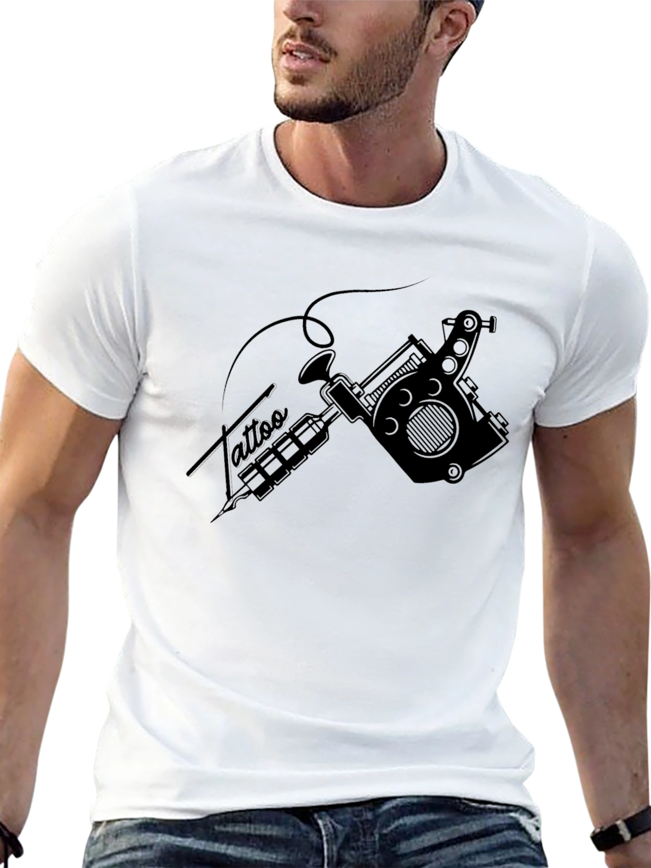 Black Tattoo Gun Graphic Tee - Black Cotton Casual Shirt view 13