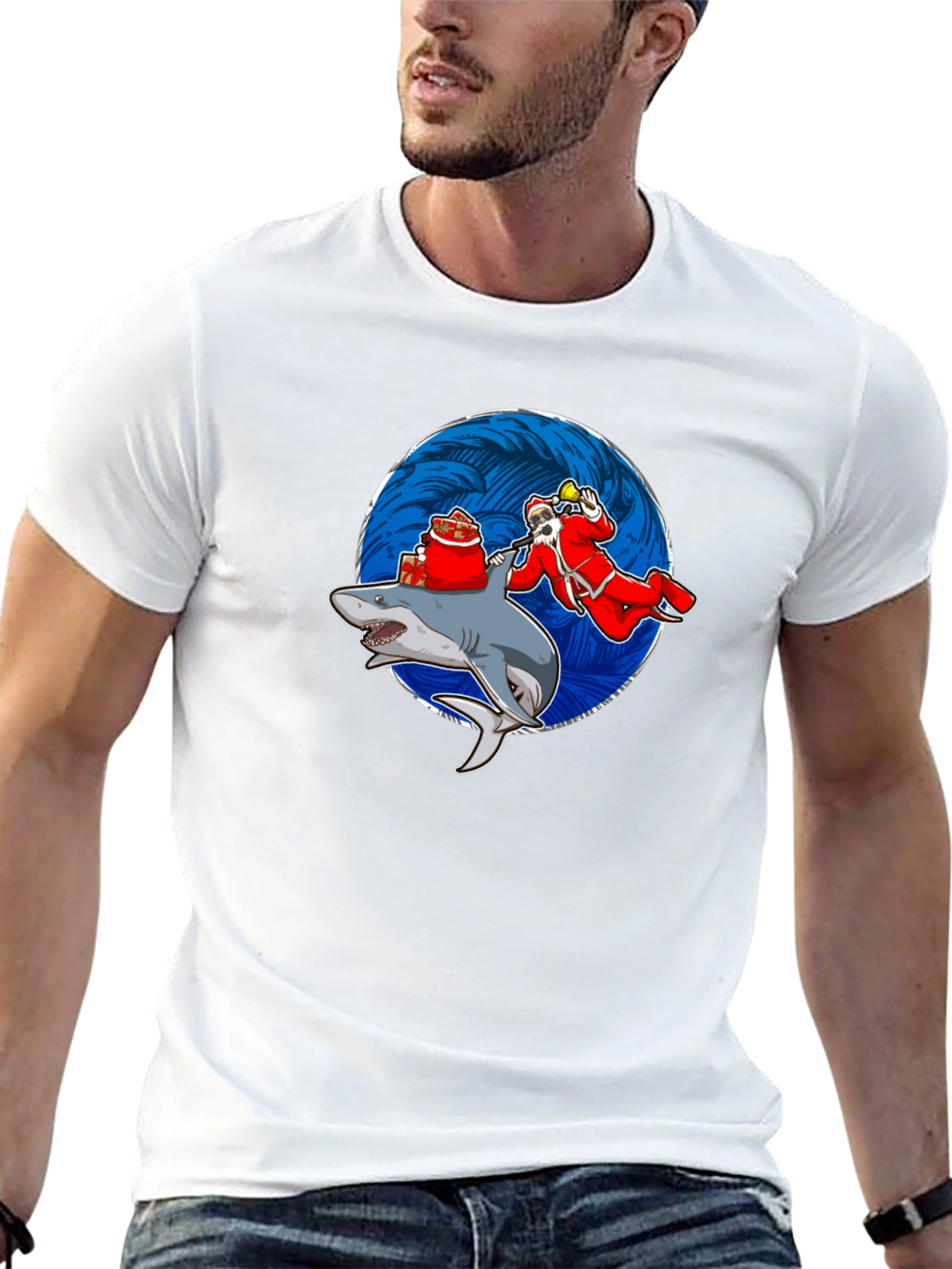 Black Shark Santa T-Shirt Funny Holiday Gift view 13