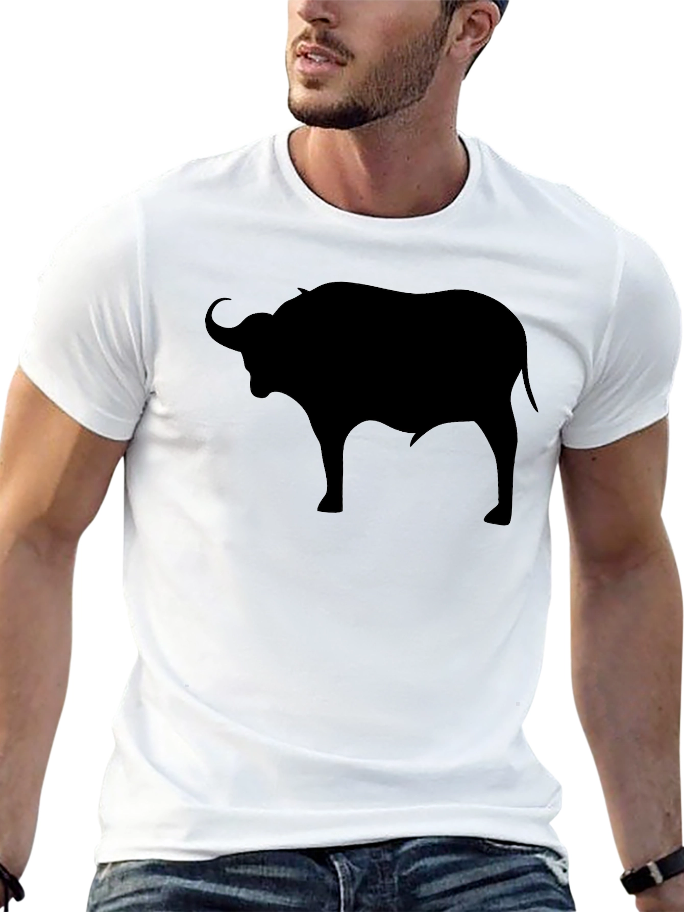 Black Black Bull Silhouette Graphic T-Shirt - Men's Casual Tee view 13