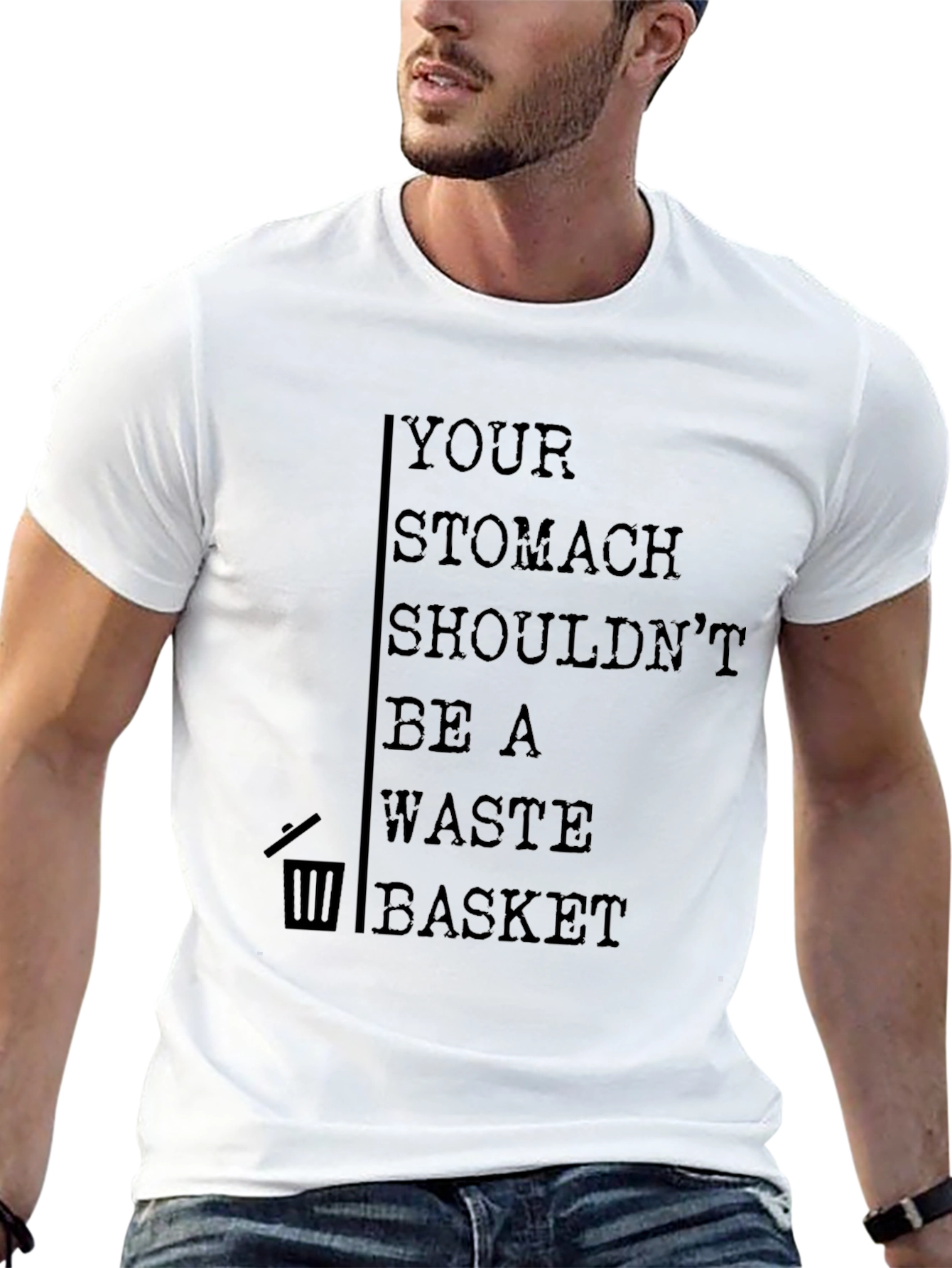 Black Humorous Stomach Waste Basket Graphic Tee view 13