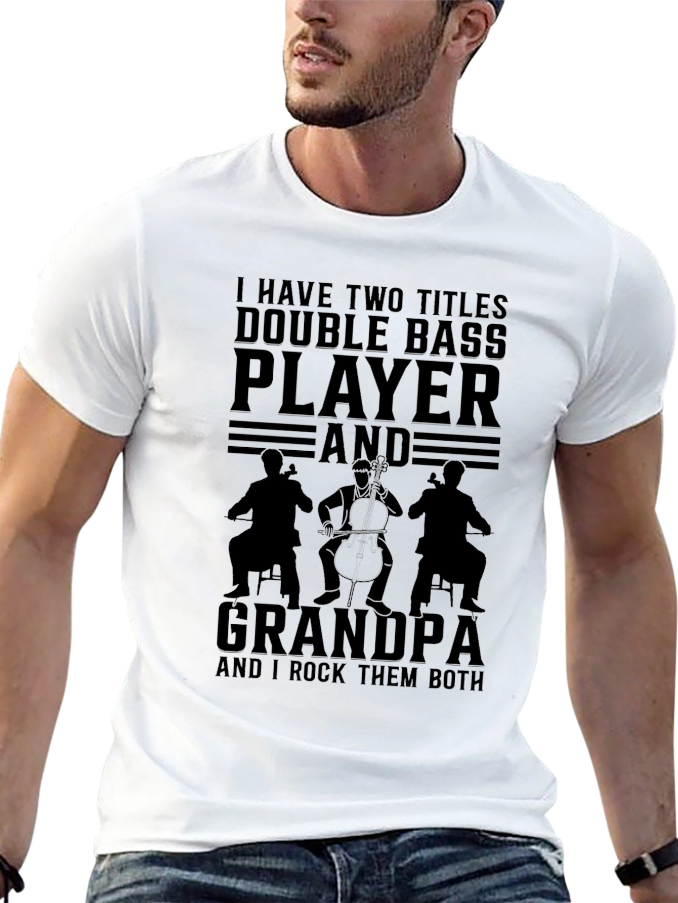 Black Double Bass Player Grandpa T-Shirt view 13