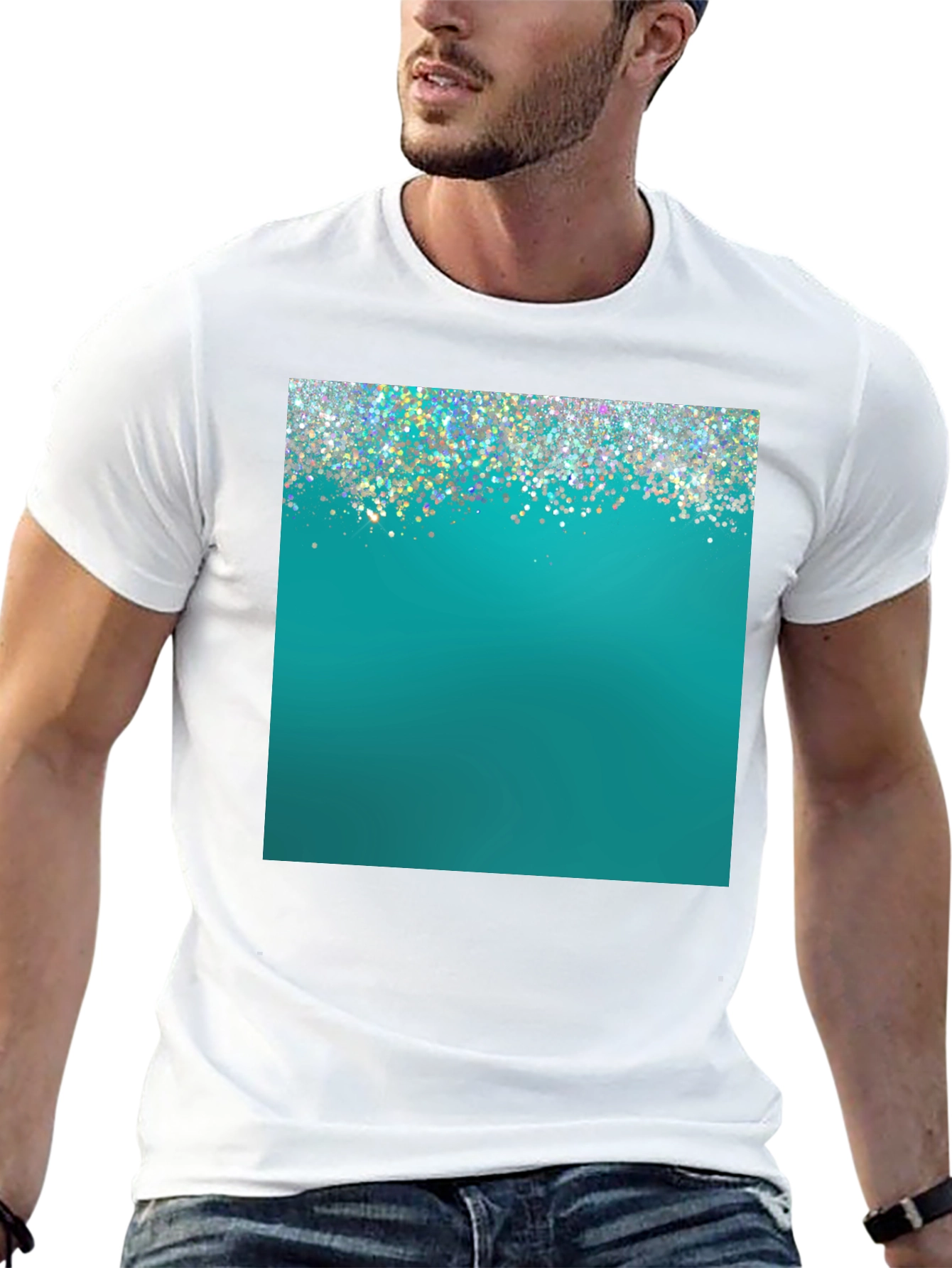 Black Teal Sparkle Graphic Tee - Modern Style view 13