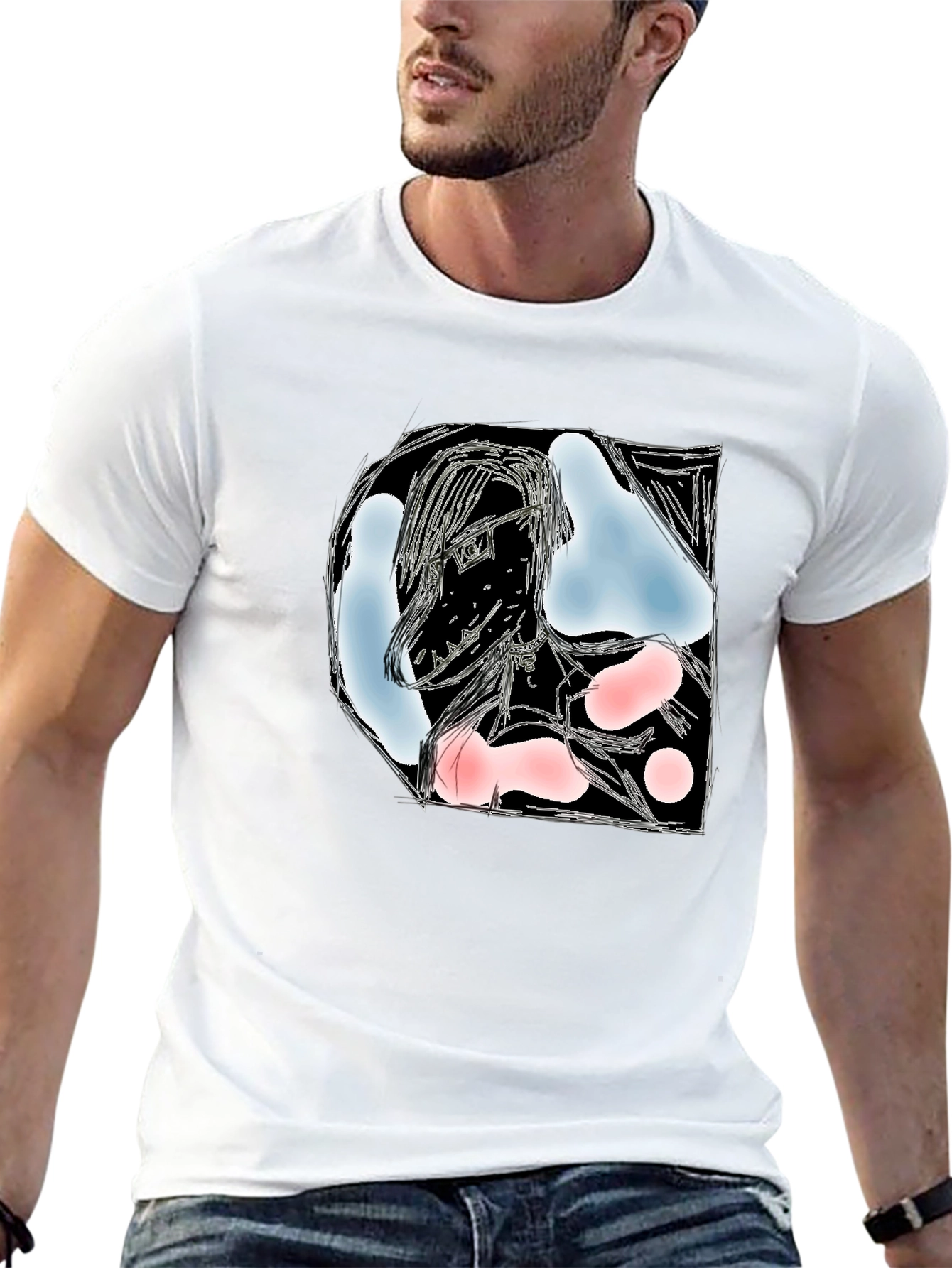 Black Artistic Graphic Print Black T-Shirt - Modern Abstract Design view 13