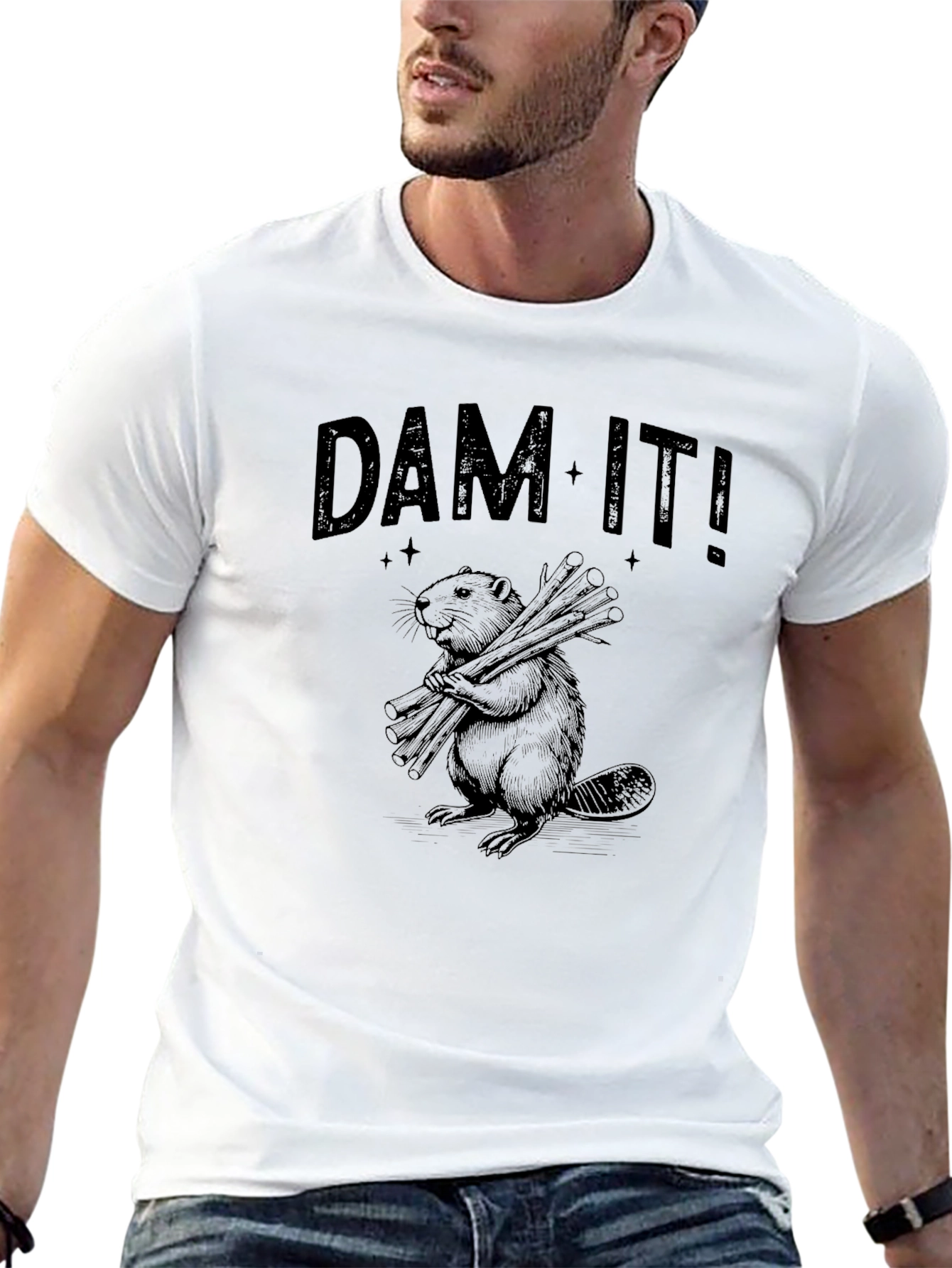 Black Dam It! Beaver Graphic Novelty T-Shirt view 13