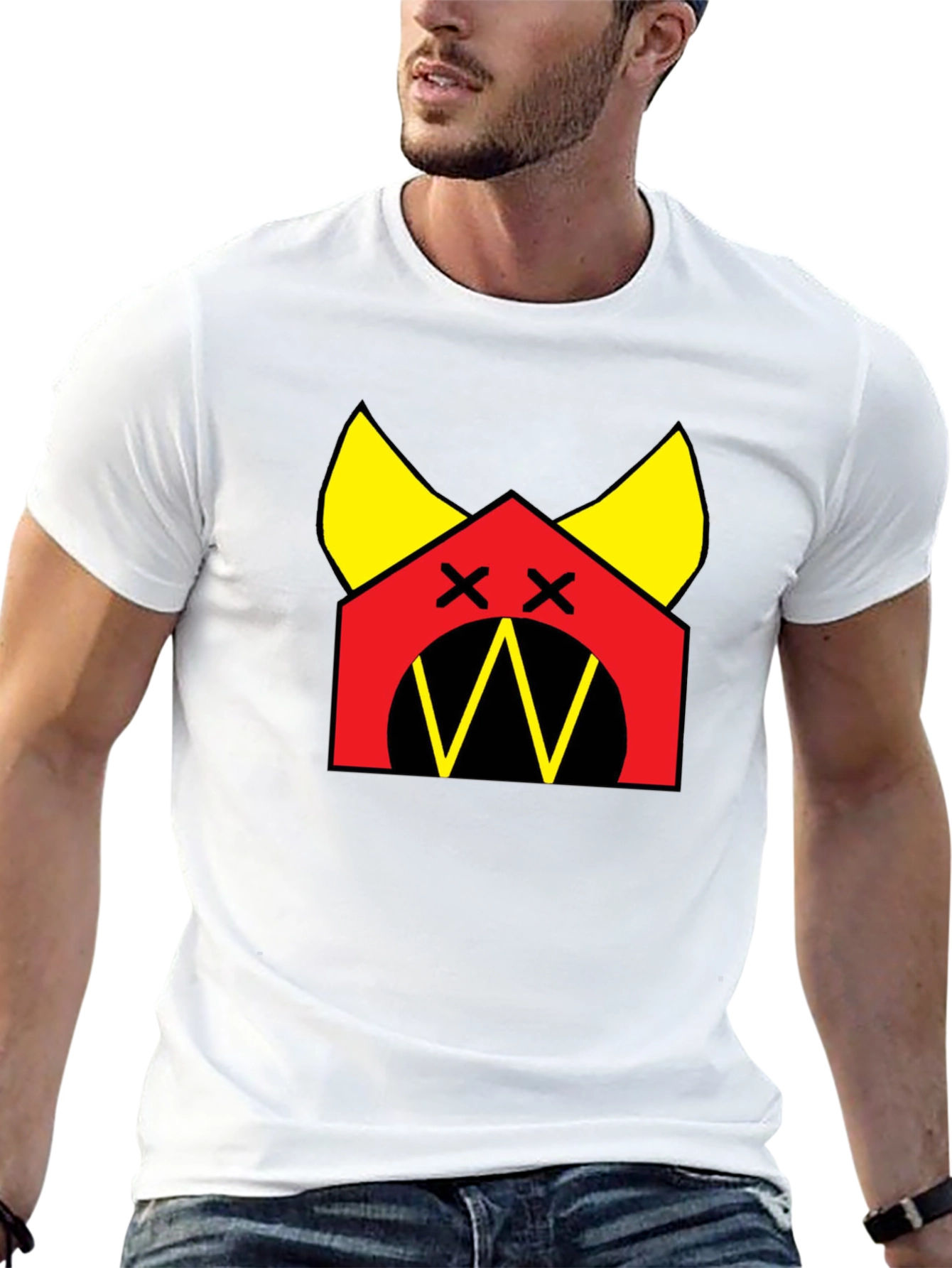 Black Graphic Tee: Red House with Yellow Accents Black T-Shirt view 13