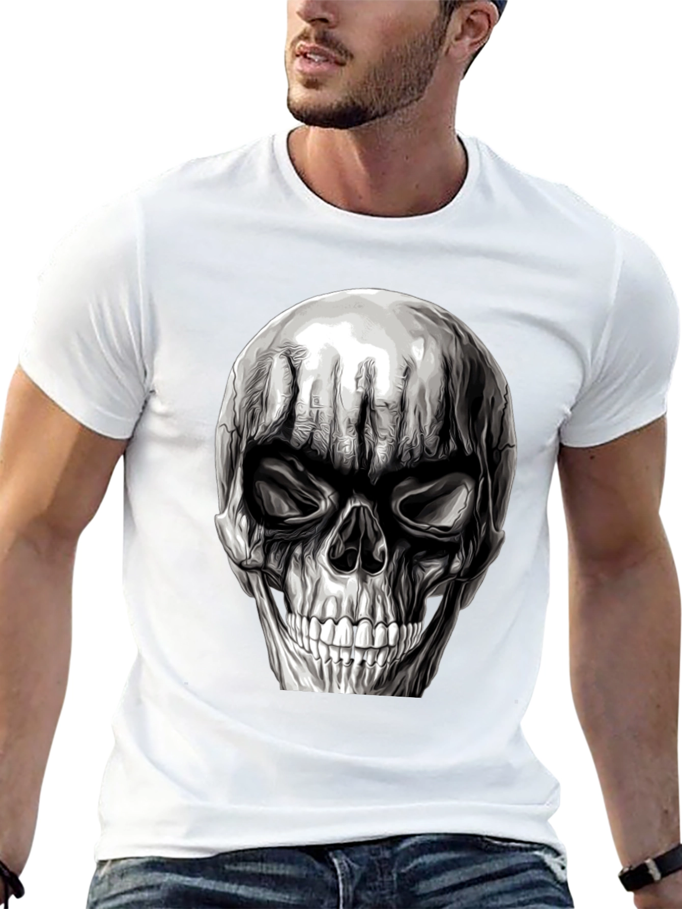 Black Skull Graphic T-Shirt - Men's Black Tee view 13