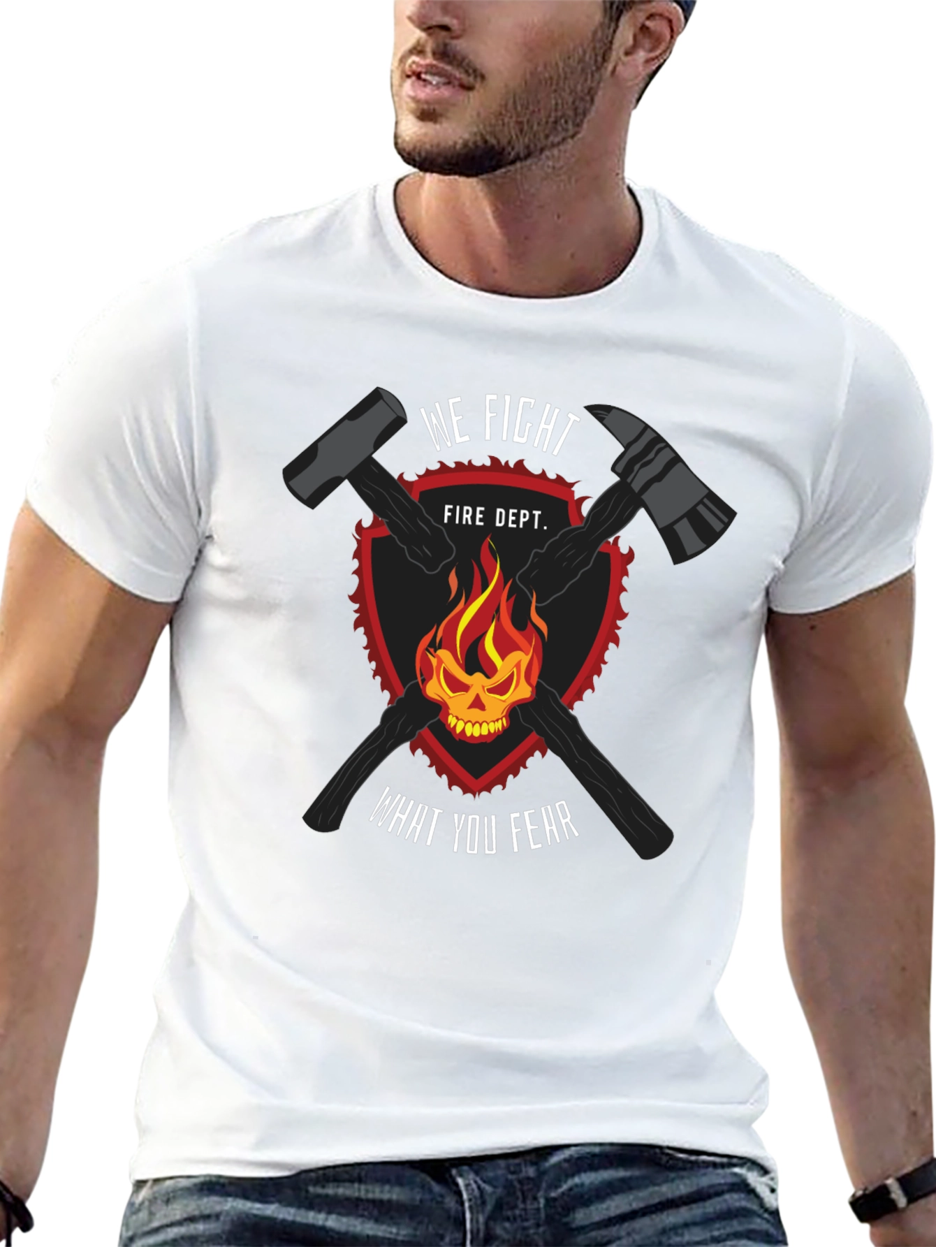 Black Firefighter Skull & Axes Graphic Tee - We Fight What You Fear view 13