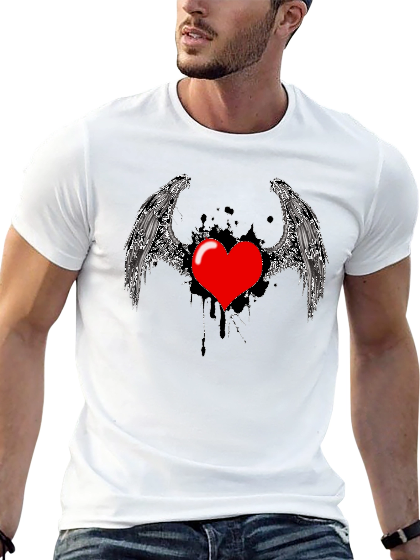 Black Heart Wings Graphic Black T-Shirt view 13