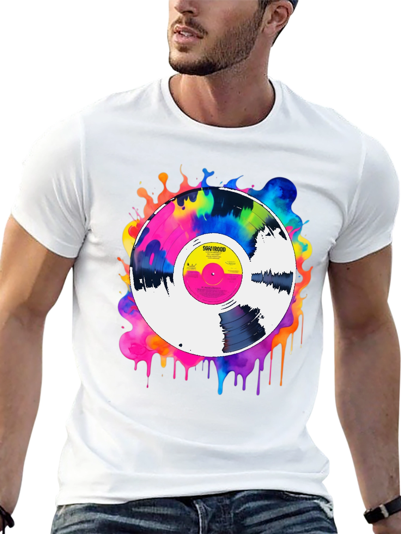 Black Colorful Vinyl Record Graphic Tee - Music Lover T-Shirt view 13