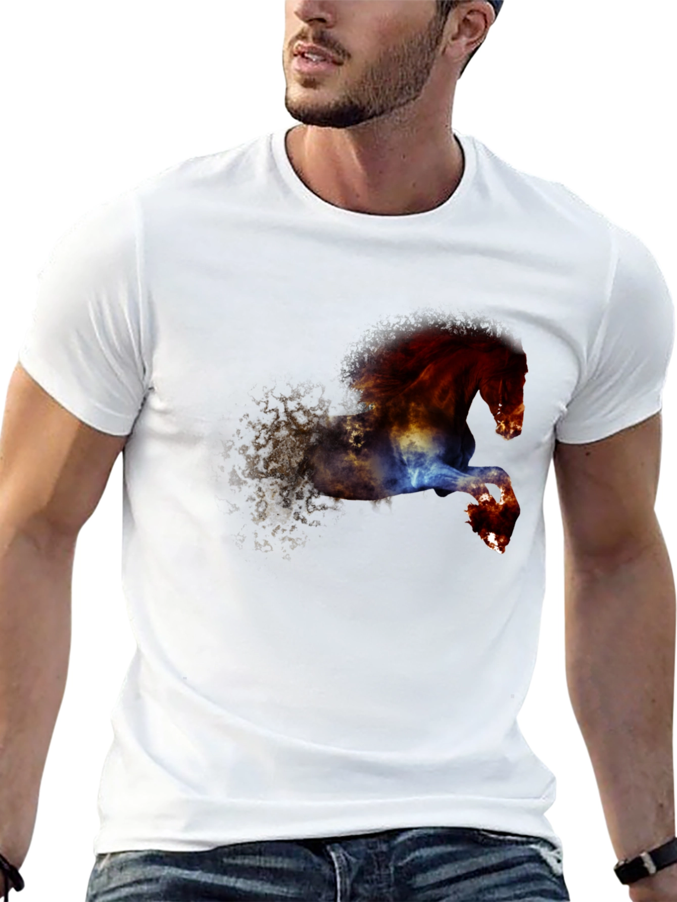 Black Fiery Horse Graphic Tee - Black Cotton Blend view 13