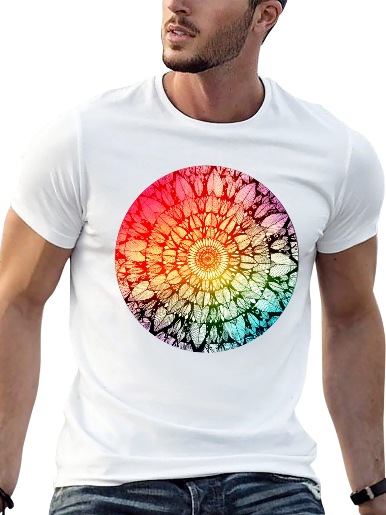 Black Rainbow Mandala Graphic T-Shirt - Unisex view 13