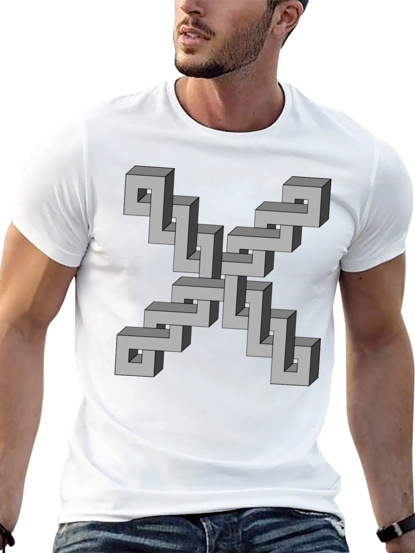 Black Optical Illusion Geometric T-Shirt view 13